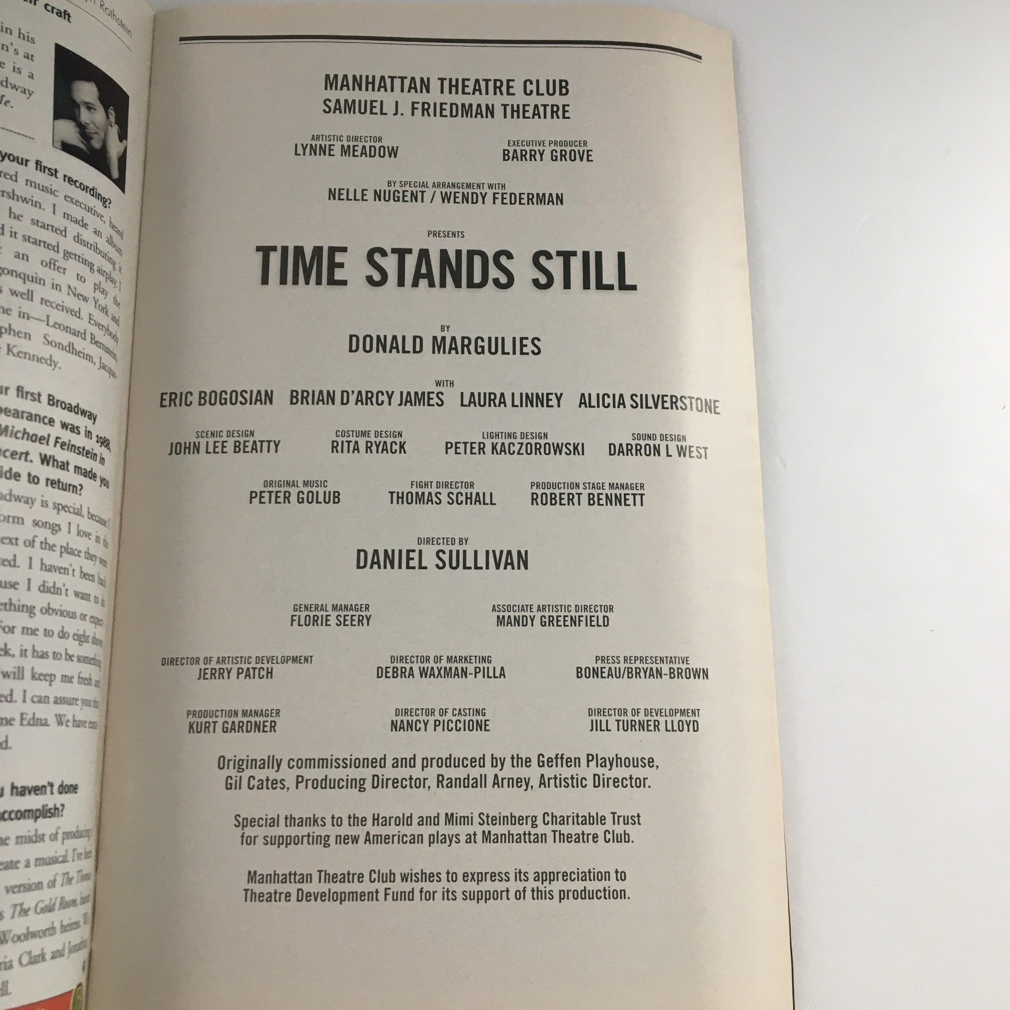 2010 Playbill Samuel J. Friedman Theatre 'Time Stands Still' feat. Eric Bogosian