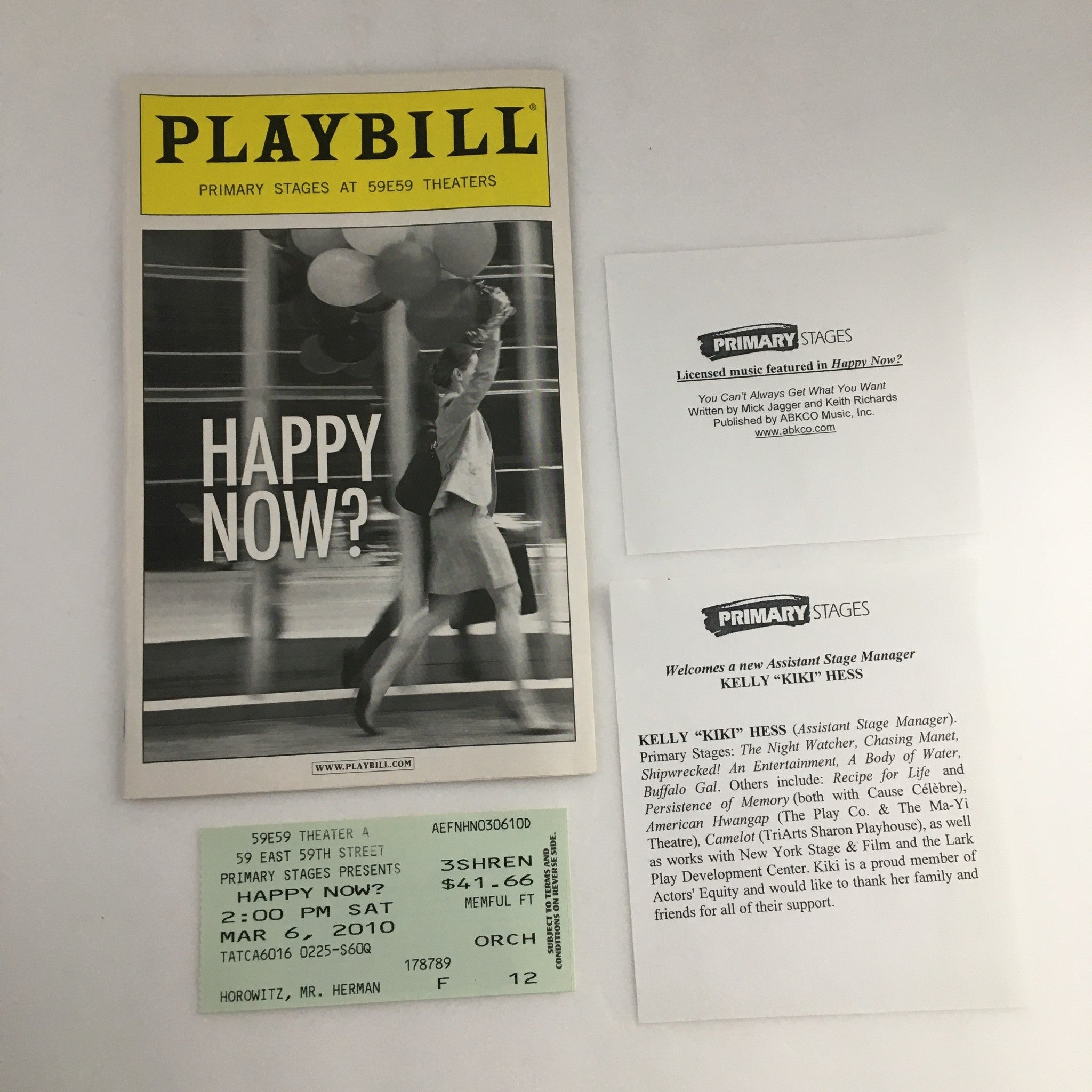 2010 Playbill Primary Stages 'Happy Now?' Kate Arrington and Kelly AuCoin