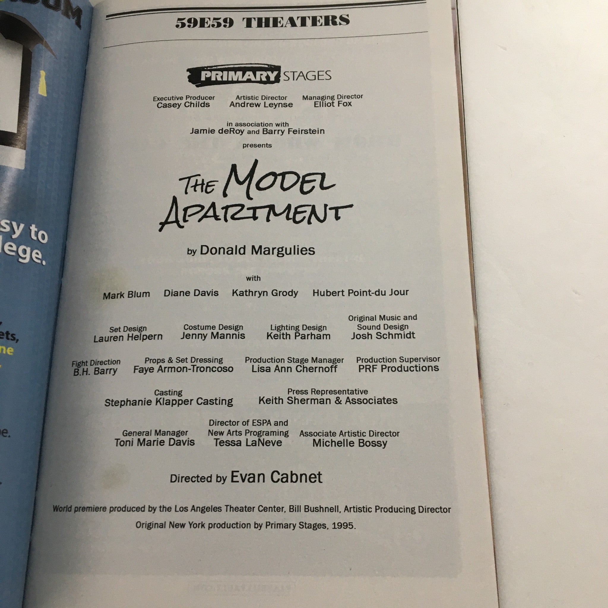 2013 Playbill Primary Stages 'The Model Apartment' Mark Blum, Diane Davis