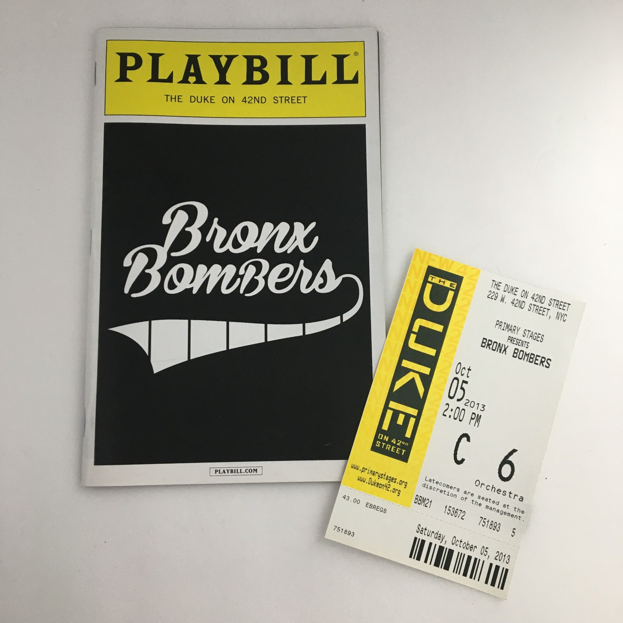 2013 Playbill Primary Stages 'Bronx Bombers' Fran Kirmser and Tony Ponturo