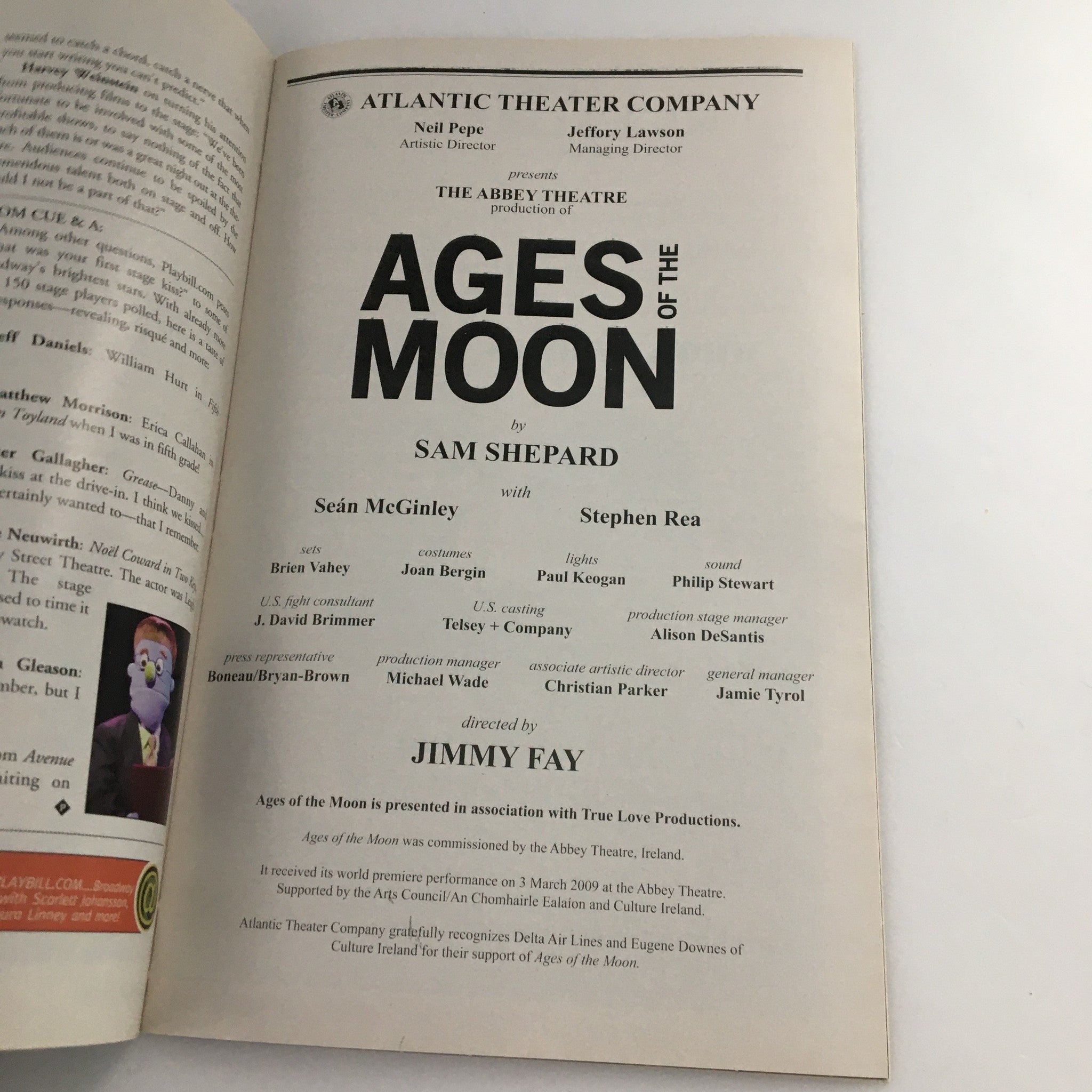 2010 Playbill Atlantic Theater Company 'Ages of the Moon' by Sam Shepard