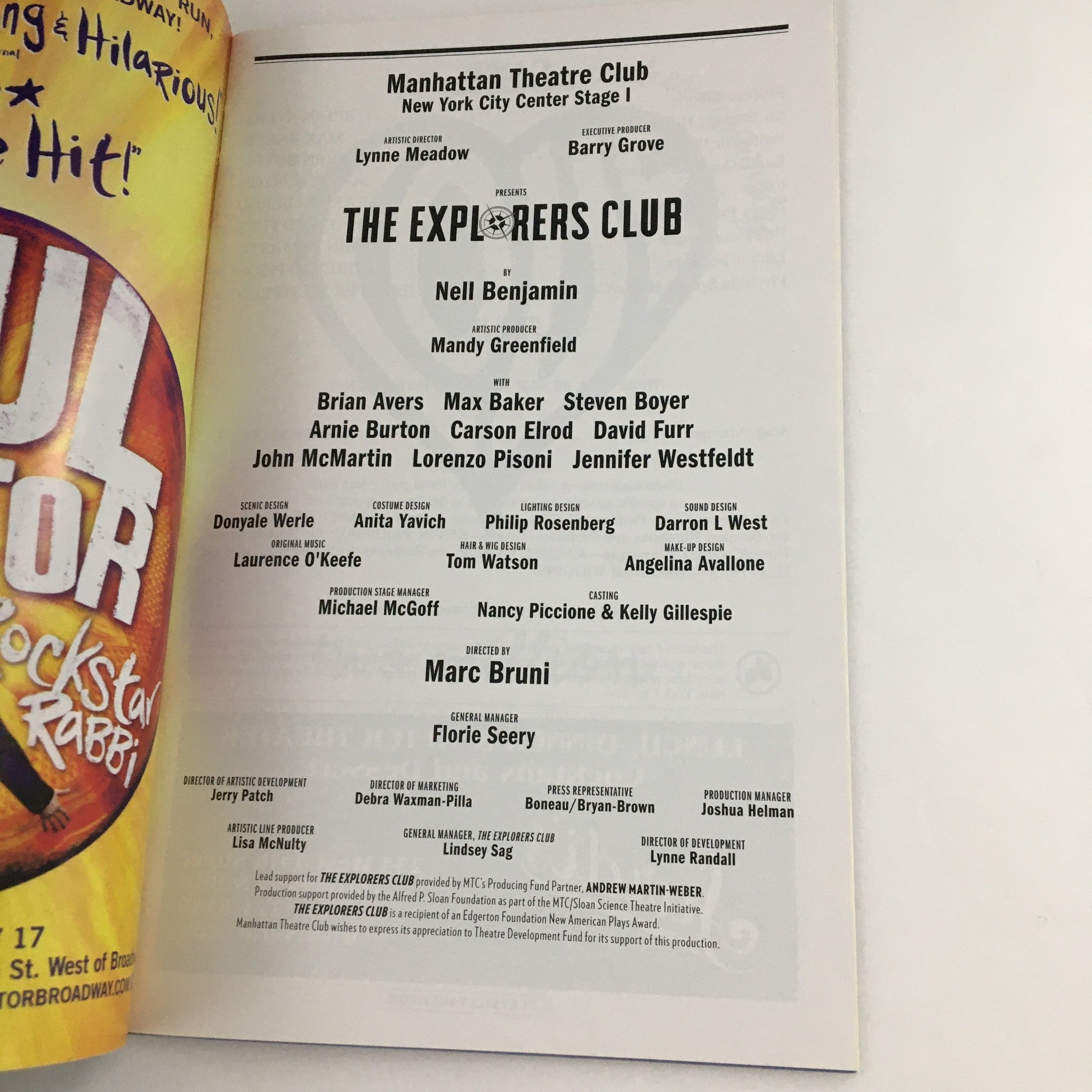 2013 Playbill Manhattan Theatre Club 'The Explorers Club' Brian Avers, Max Baker