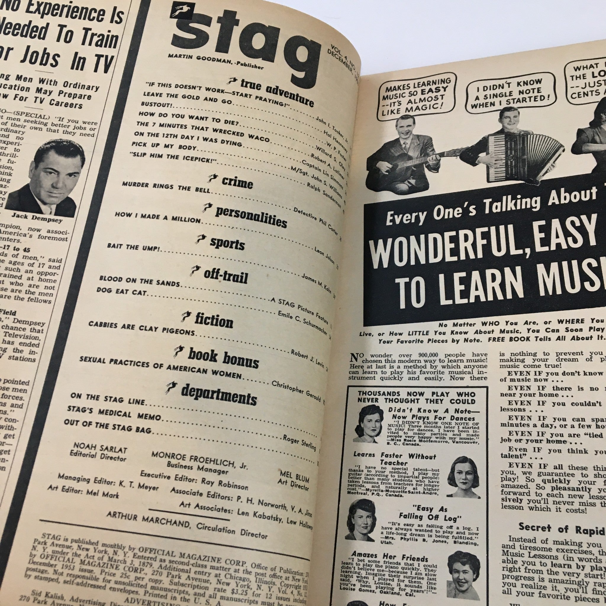 VTG Stag Magazine December 1953 Leave The Gold and Go No Label