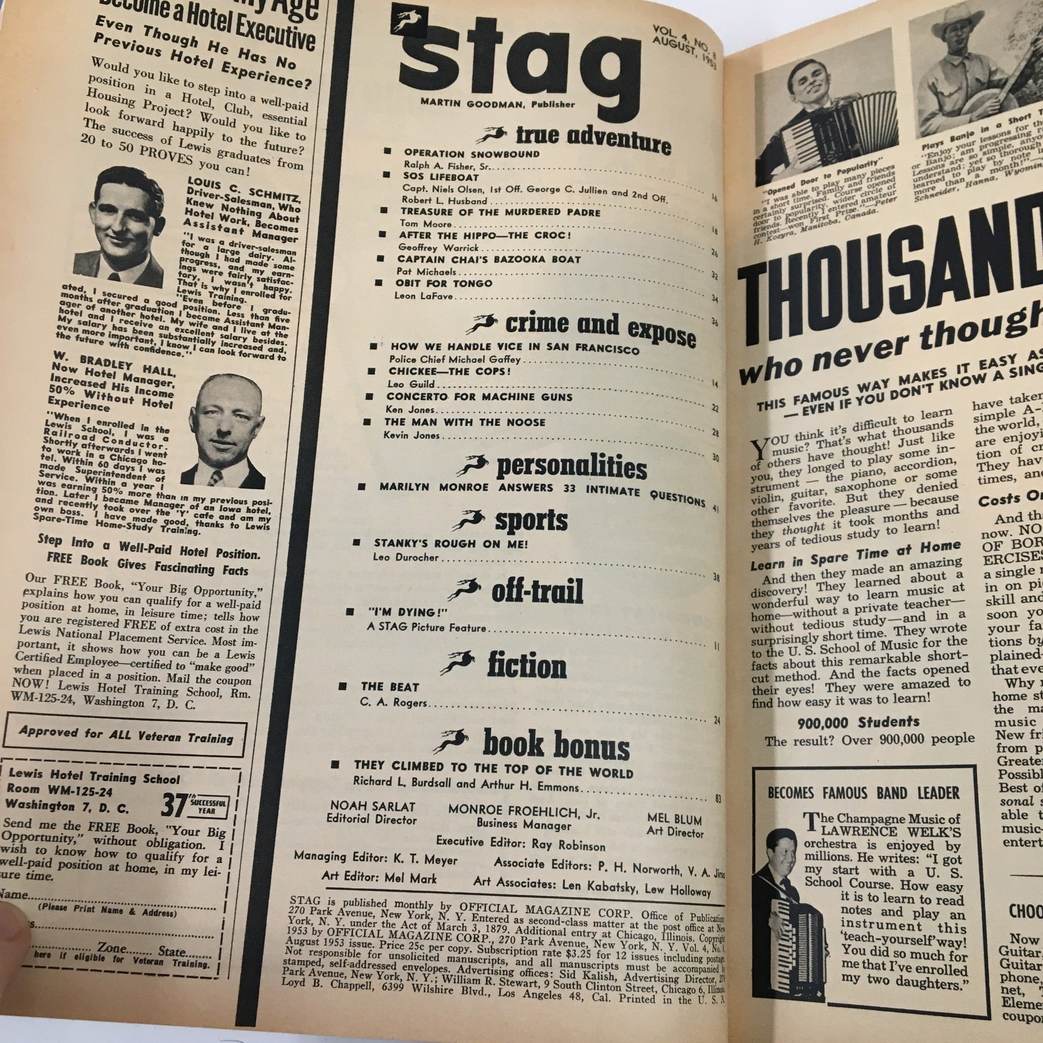 VTG Stag Magazine August 1953 Marilyn Monroe Answers Intimate Questions No Label