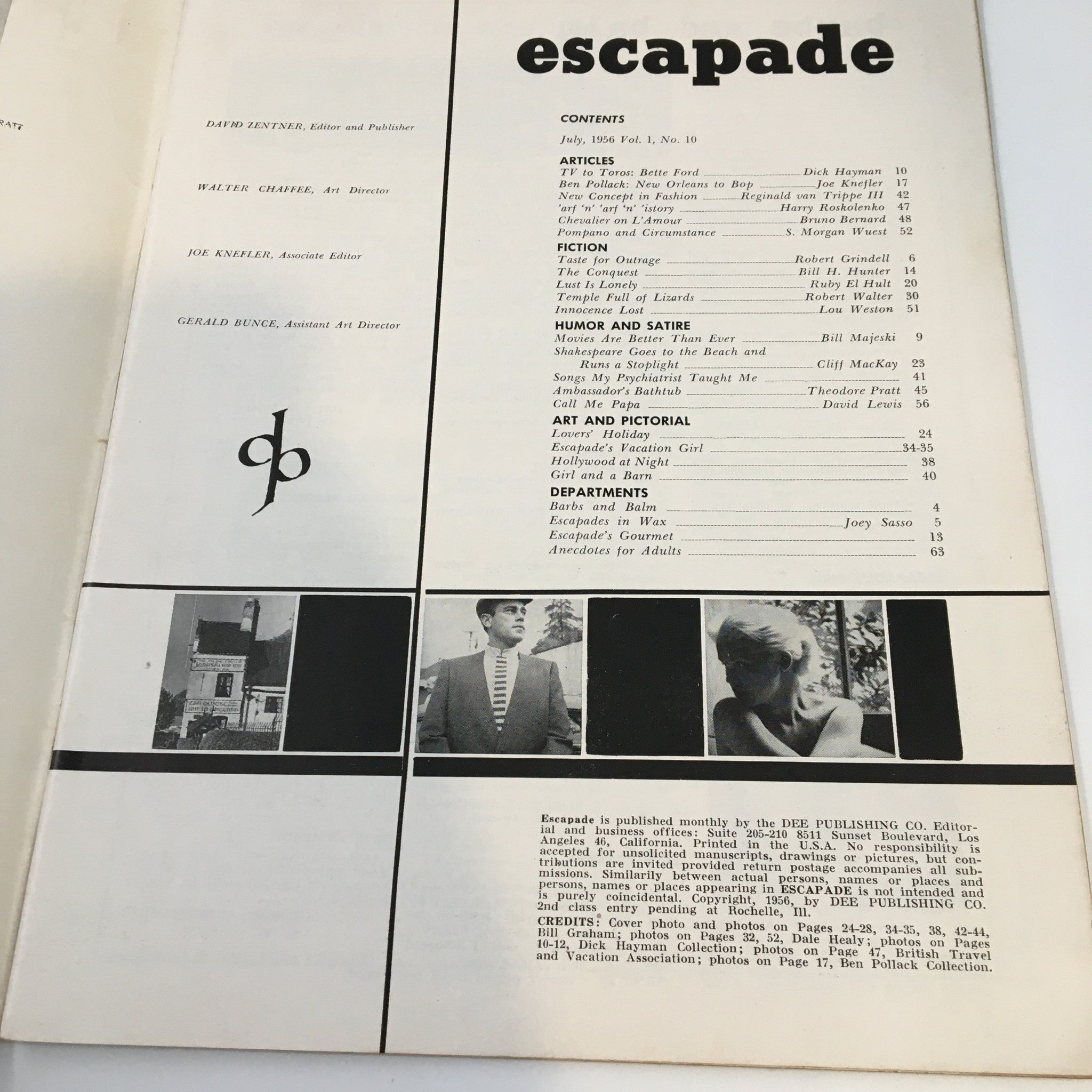 VTG Escapade Magazine July 1956 TV To Toros Bette Ford No Label