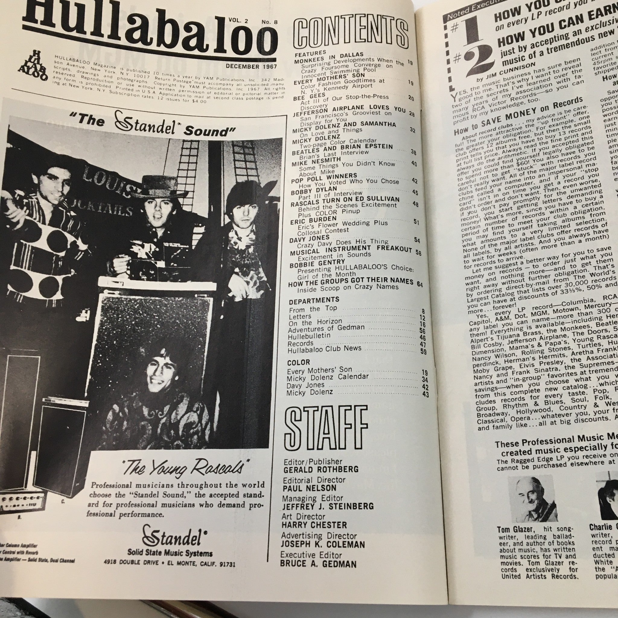 Hullabaloo Magazine December 1967 Bee Gees Rascals & Jefferson Airplane No Label