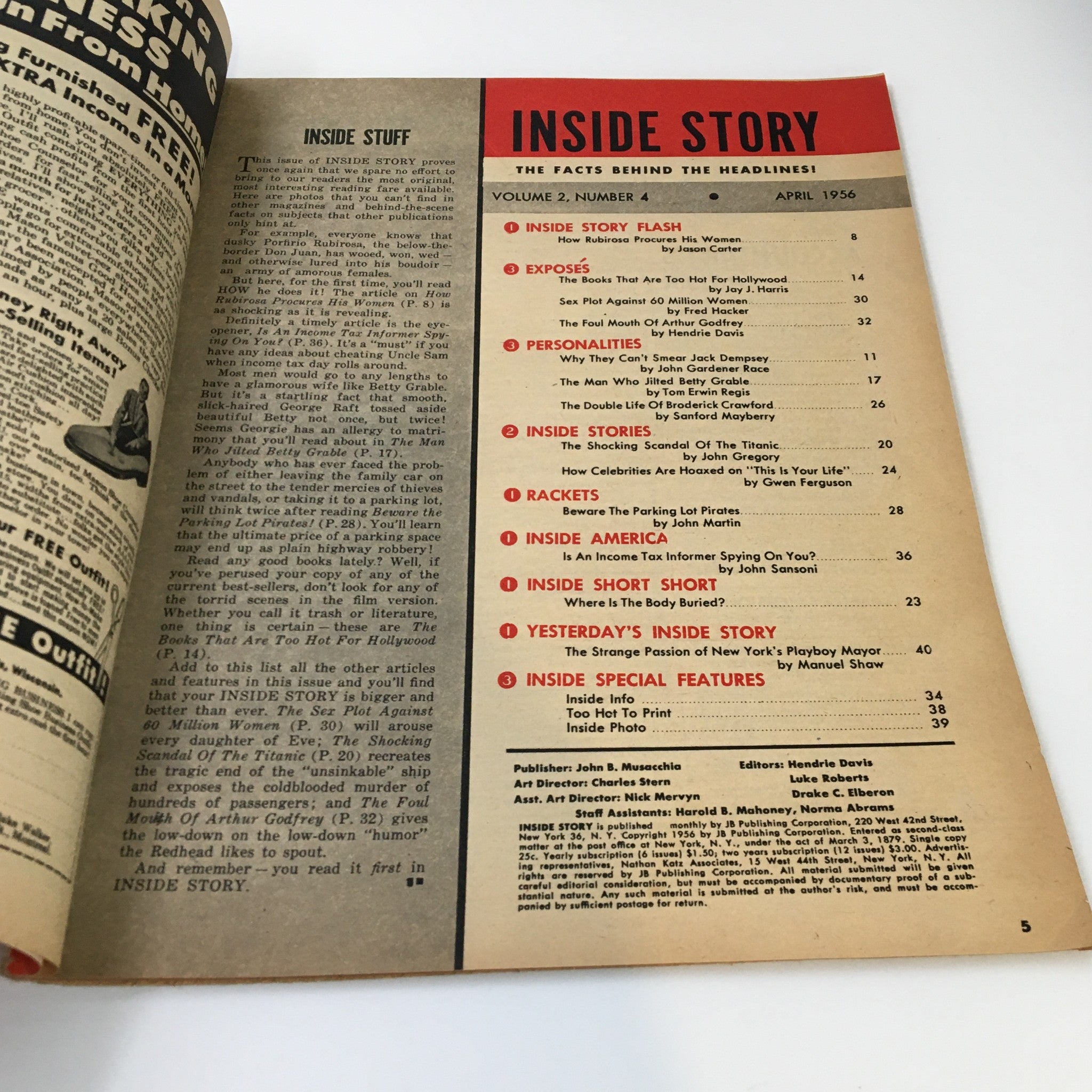 Inside Story Magazine April 1956 Arthur Godfrey & Jack Dempsey No Label