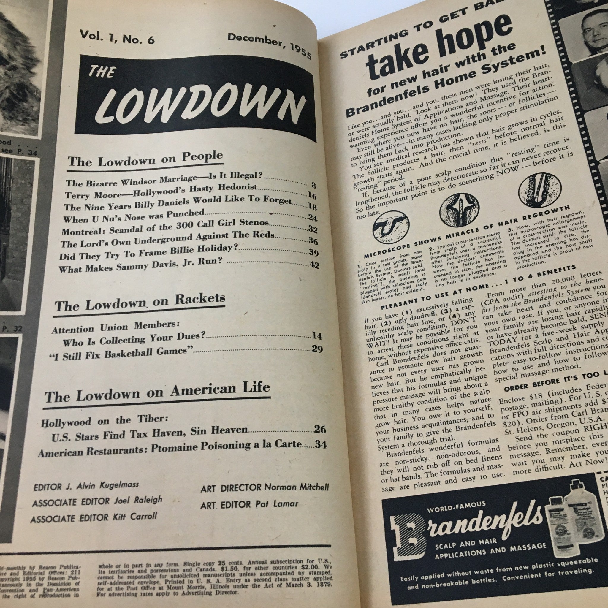 VTG The Lowdown Magazine December 1955 Billy Daniels' 9 Year Disgrace No Label