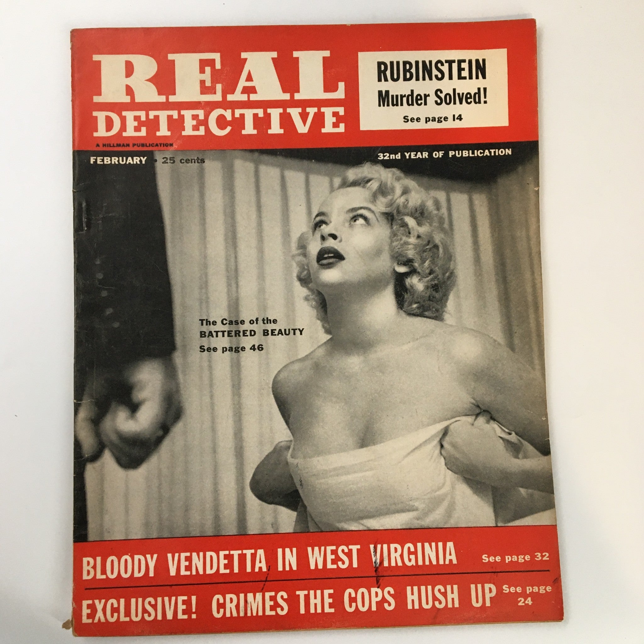 VTG Real Detective Magazine February 1956 The Case of the Battered Beauty