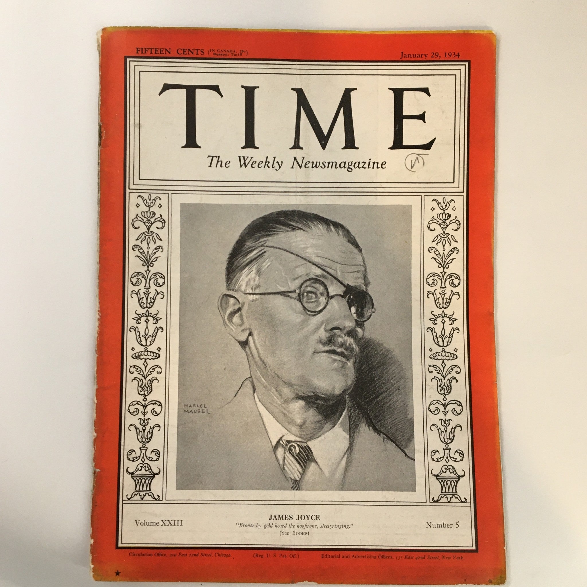 VTG Time Magazine January 29 1934 Vol. XXIII No. 5 James Joyce No Label