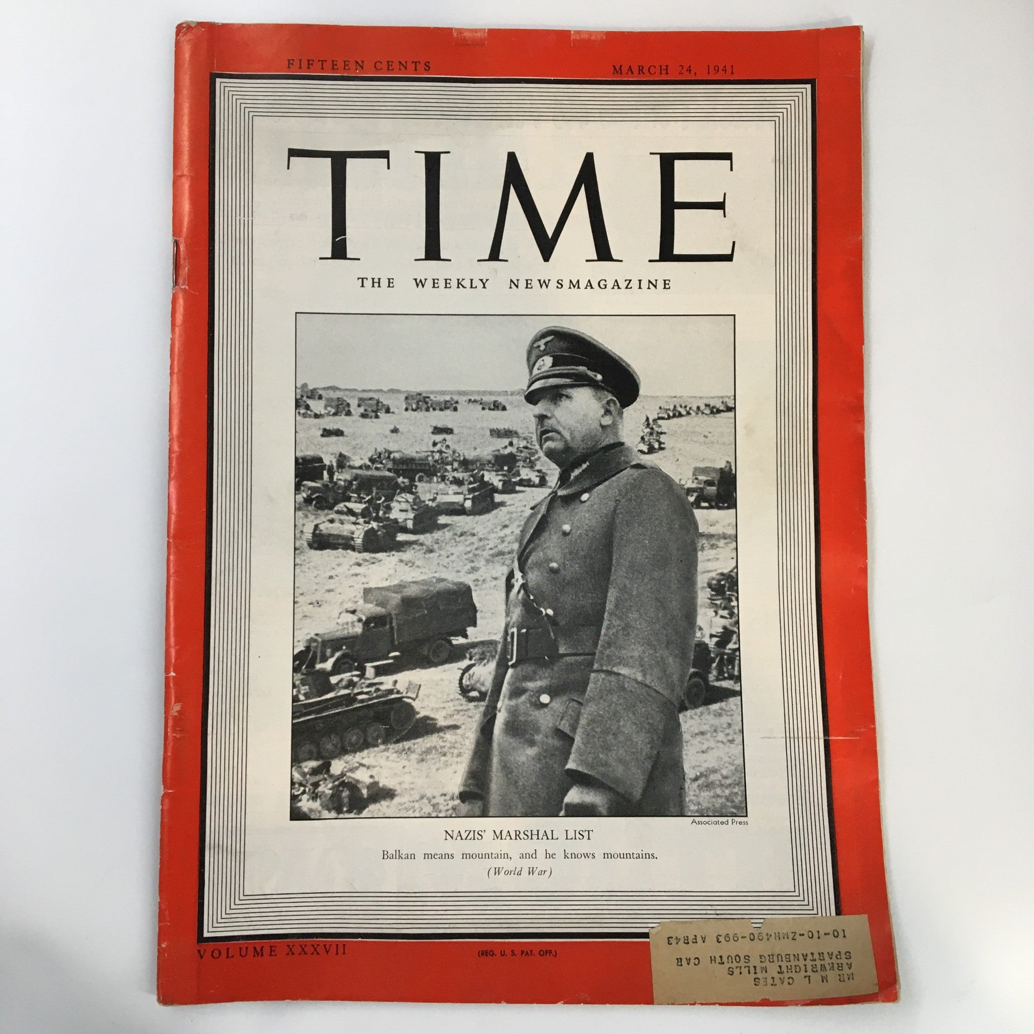 VTG Time Magazine March 24 1941 Vol. 37 No. 12 Nazi's Marshal List