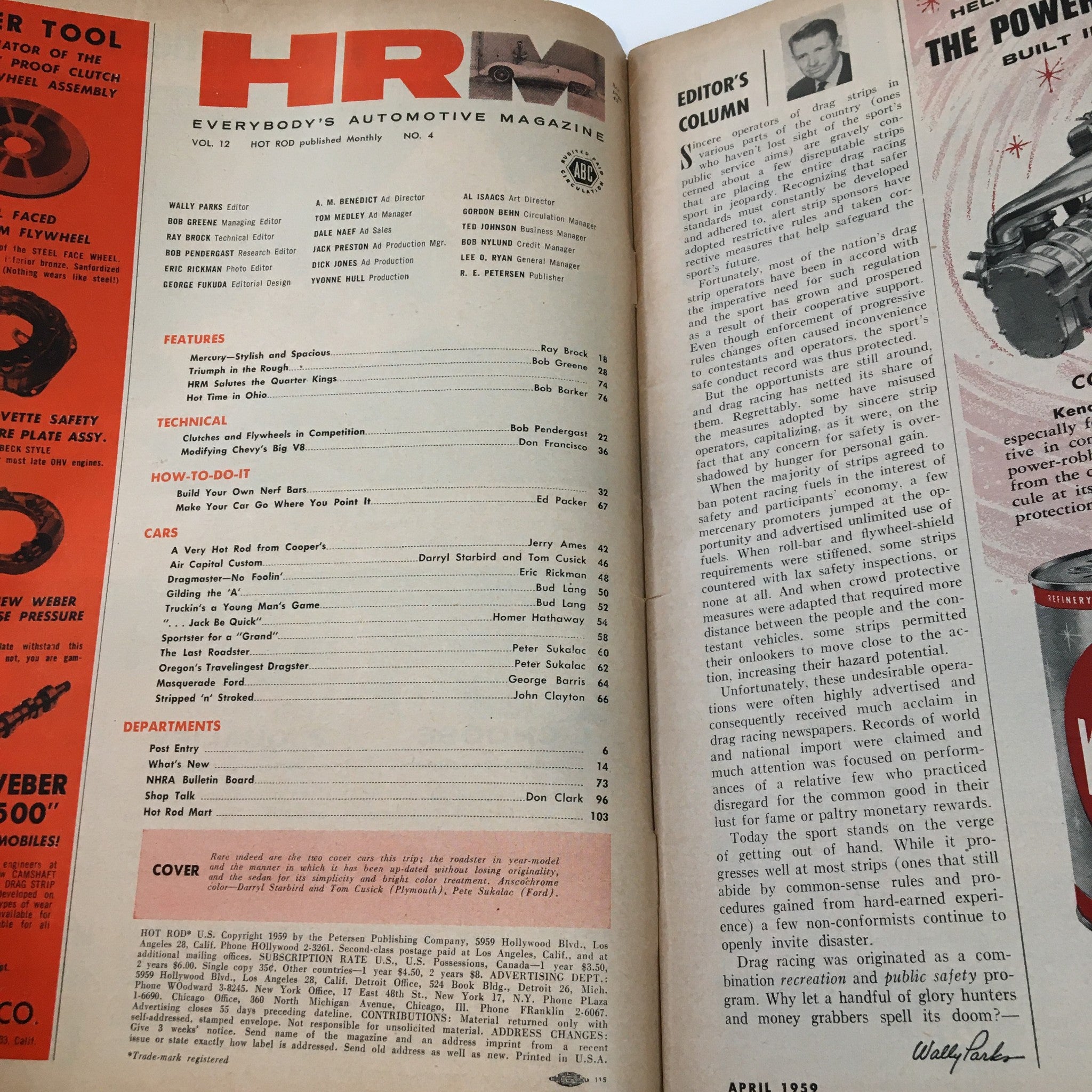 VTG Hot Rod Magazine April 1959 Competition Clutches and Flywheels