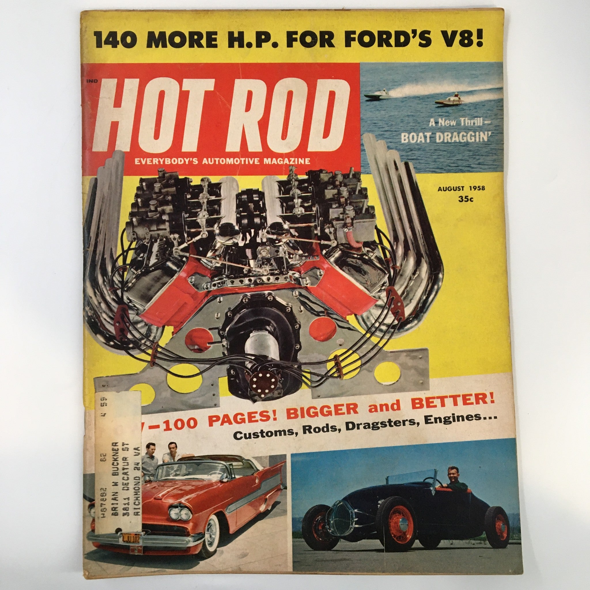 VTG Hot Rod Magazine August 1958 Cecil Roper's Wild-Looking Chrysler V-8 Power