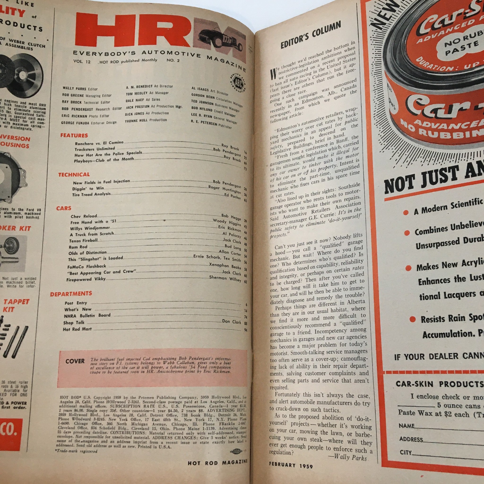 VTG Hot Rod Magazine February 1959 Cad Emphasizing Bob Pendergast's Story