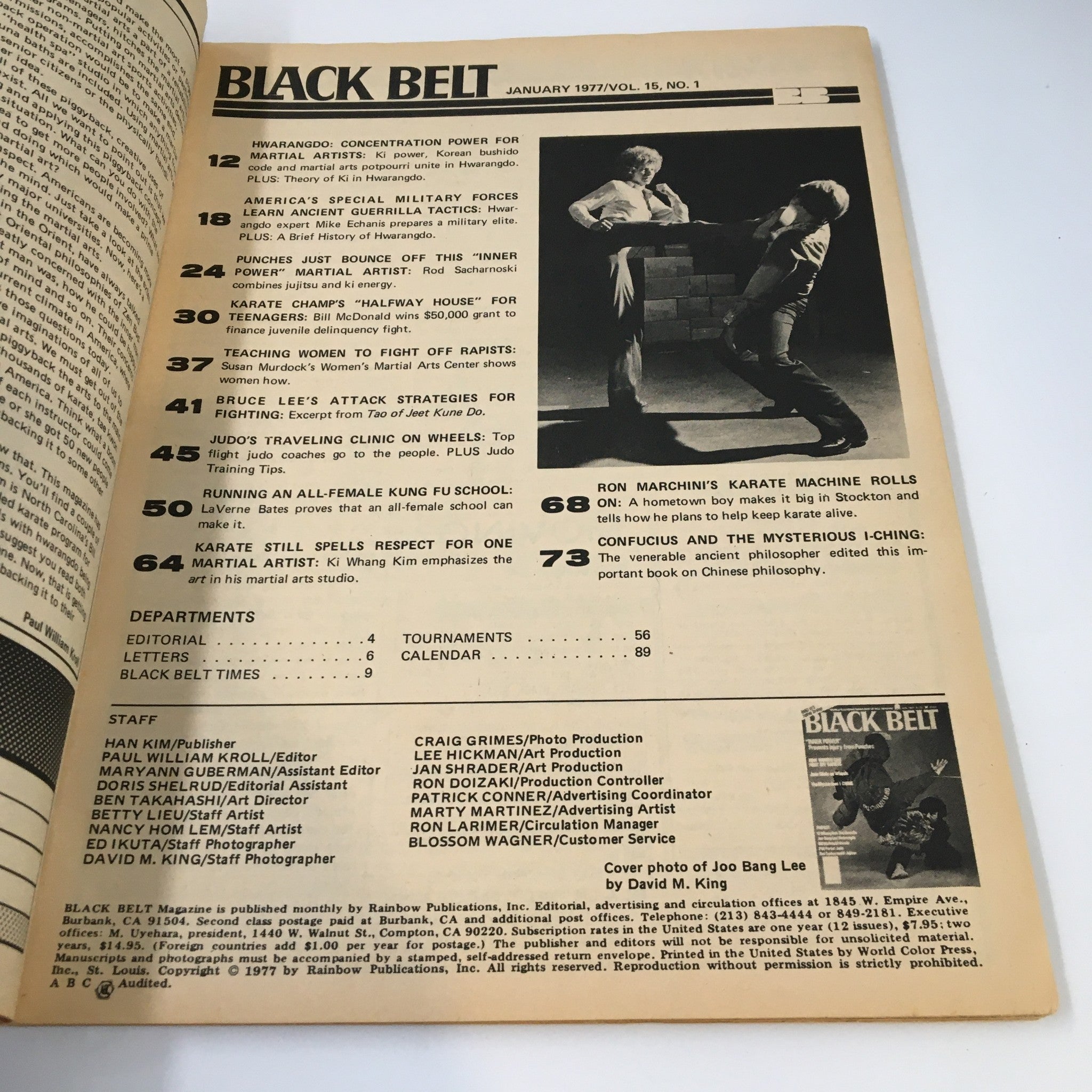 VTG Black Belt Magazine January 1977 Cover Photo of Joo Bang Lee No Label