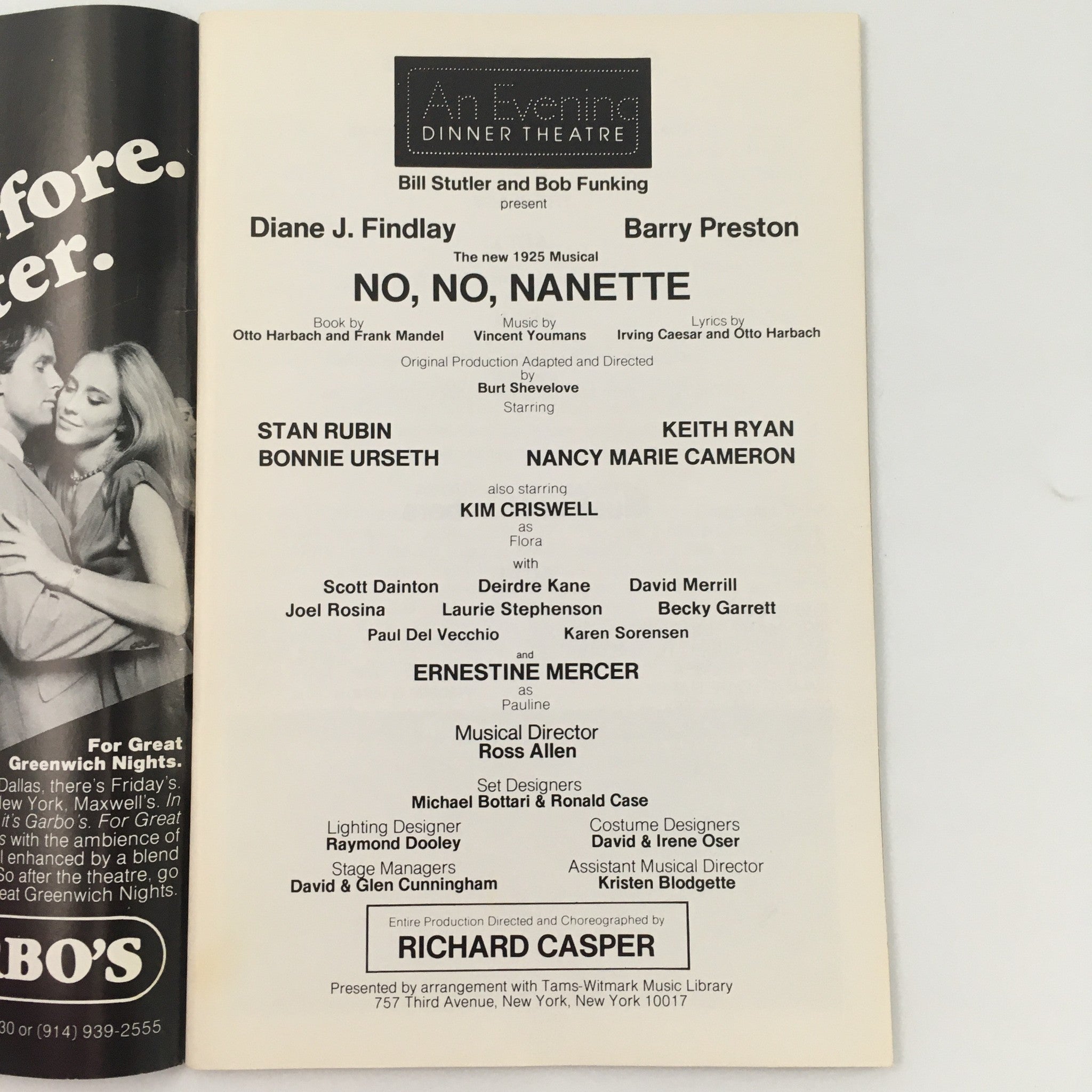 1971 An Evening Dinner Theatre 'No, No, Nanette' Directed by Burt Shevelove