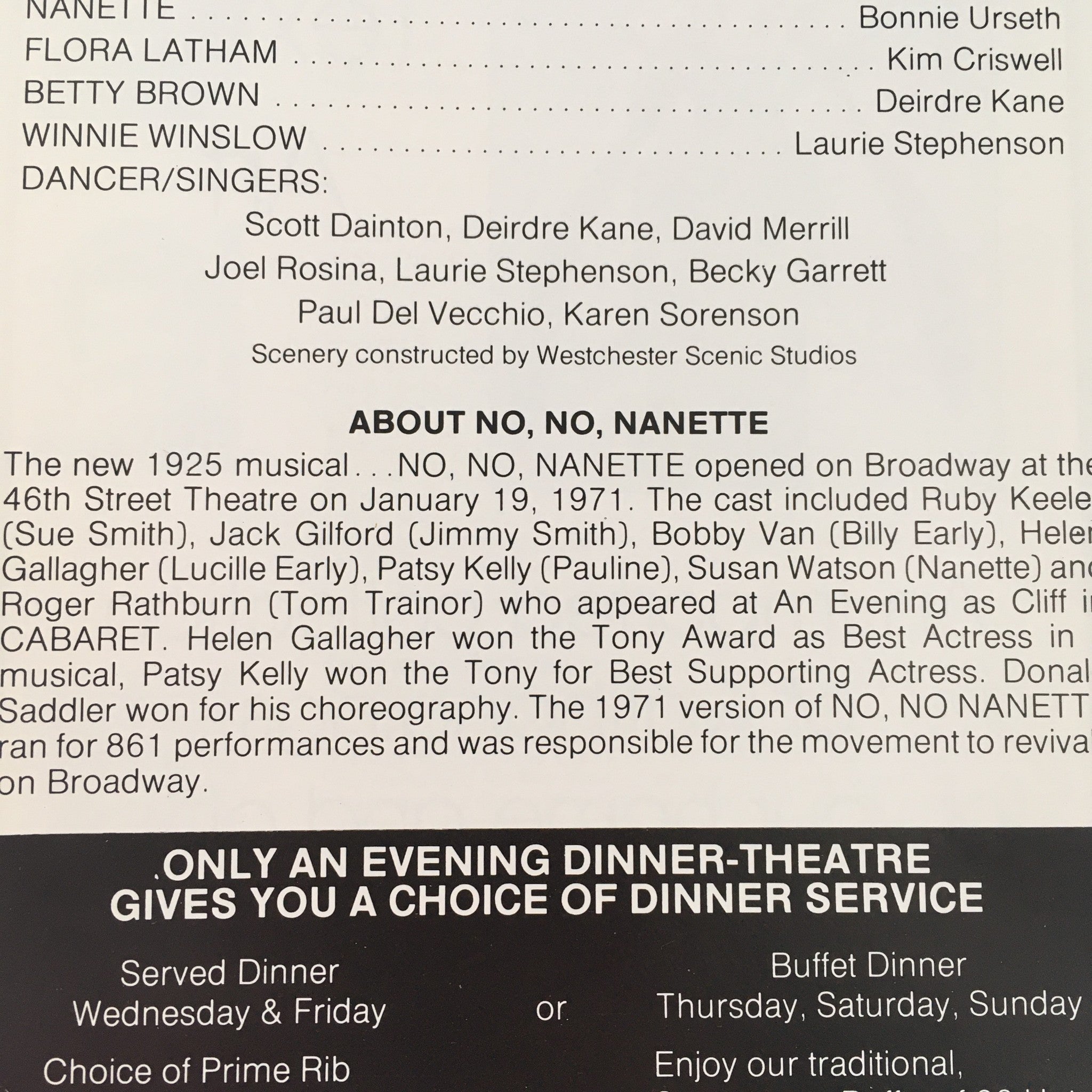 1971 An Evening Dinner Theatre 'No, No, Nanette' Directed by Burt Shevelove