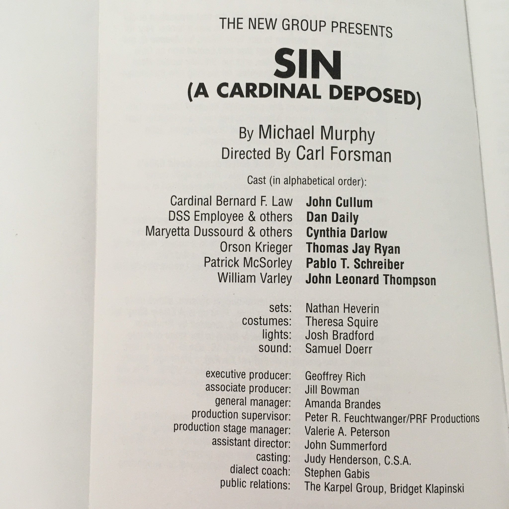 2004 The Clurman Theatre 'Sin, A Cardinal Deposed' by Michael Murphy