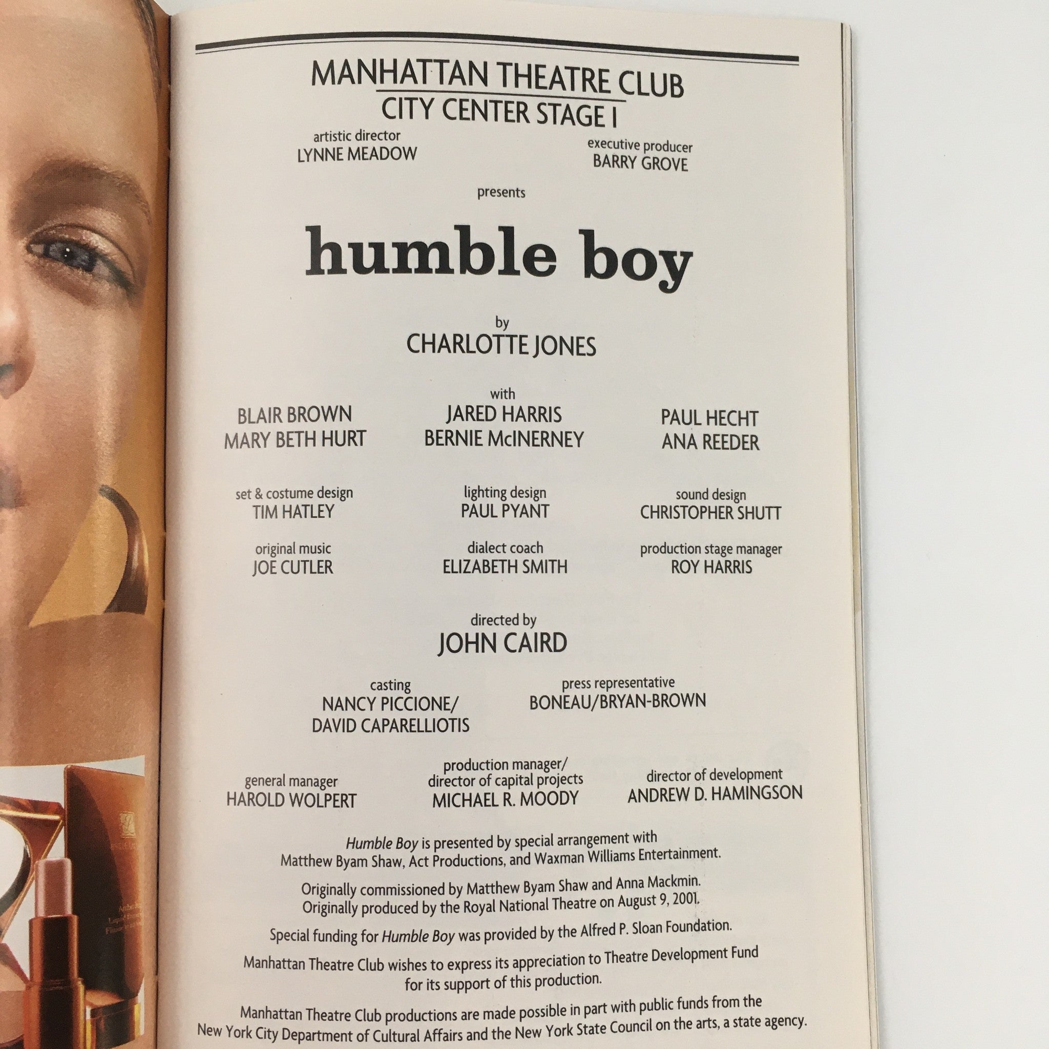 2003 Playbill Manhattan Theatre Club 'Humble Boy' by Charlotte Jones