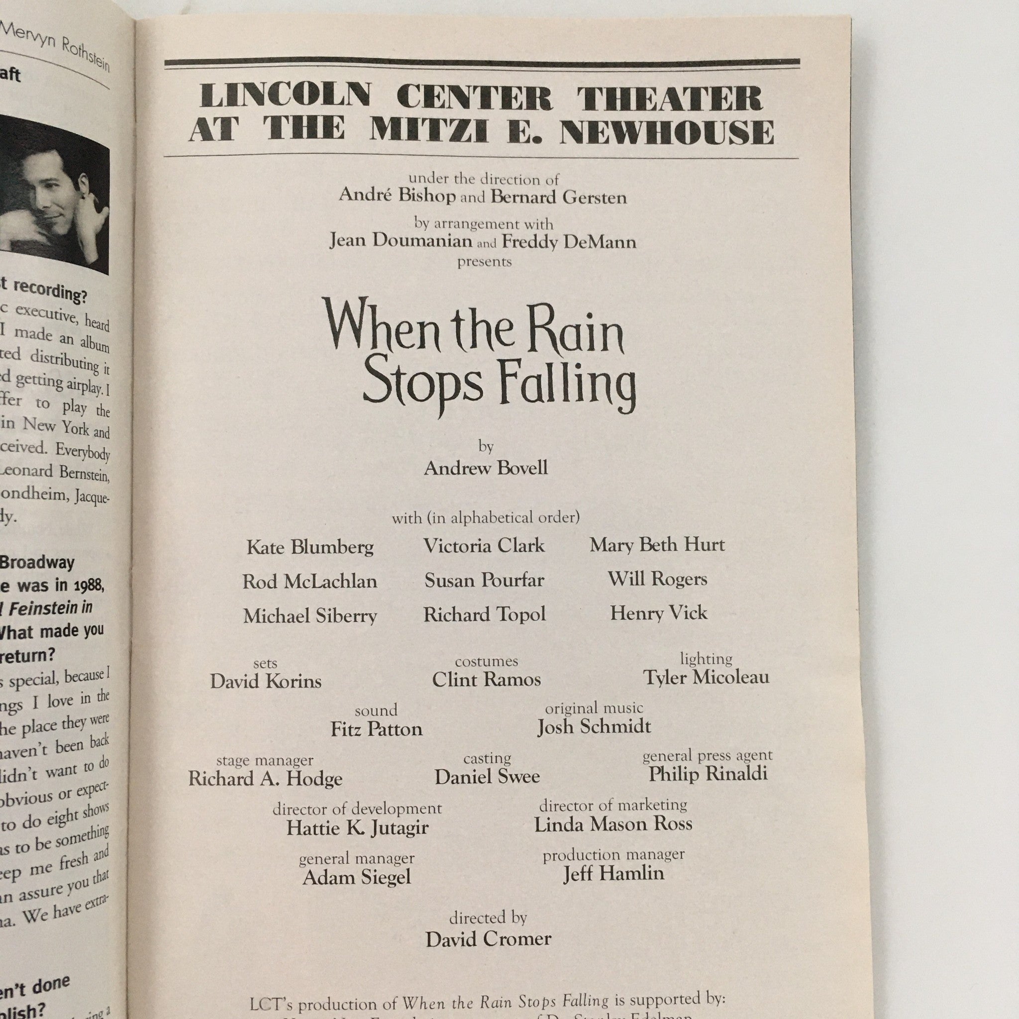 2010 Playbill Lincoln Center Theater 'When The Rain Stops Falling' Andrew Bovell