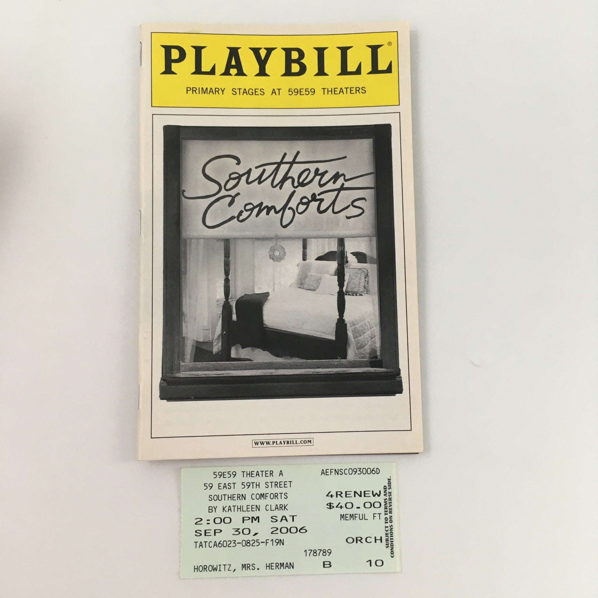 2006 Playbill 59E59 Theater ‘Southern Comforts’ by Kathleen Clark