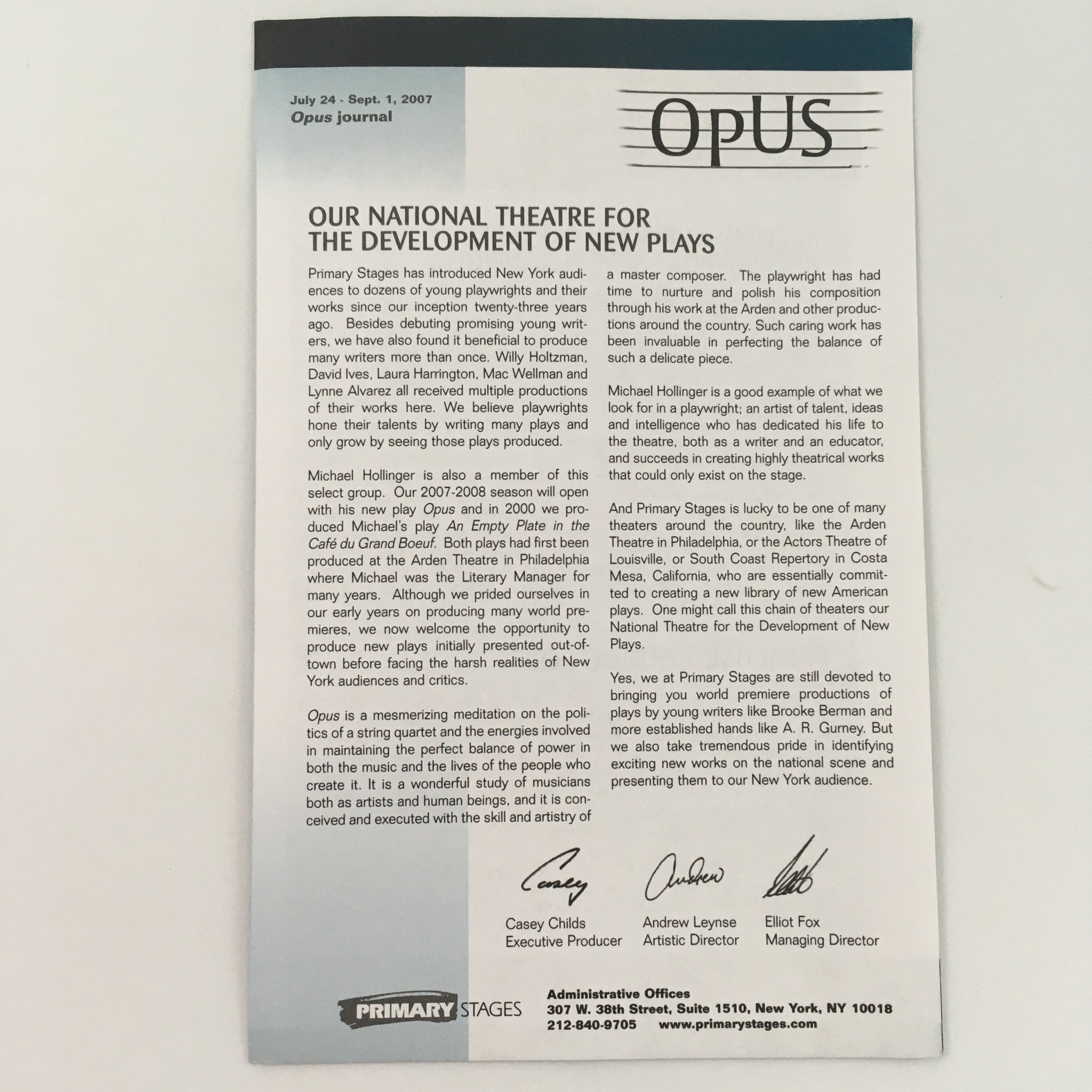 2007 Primary Stages ‘Opus Journal’ by Willy Holtzman and David Ives