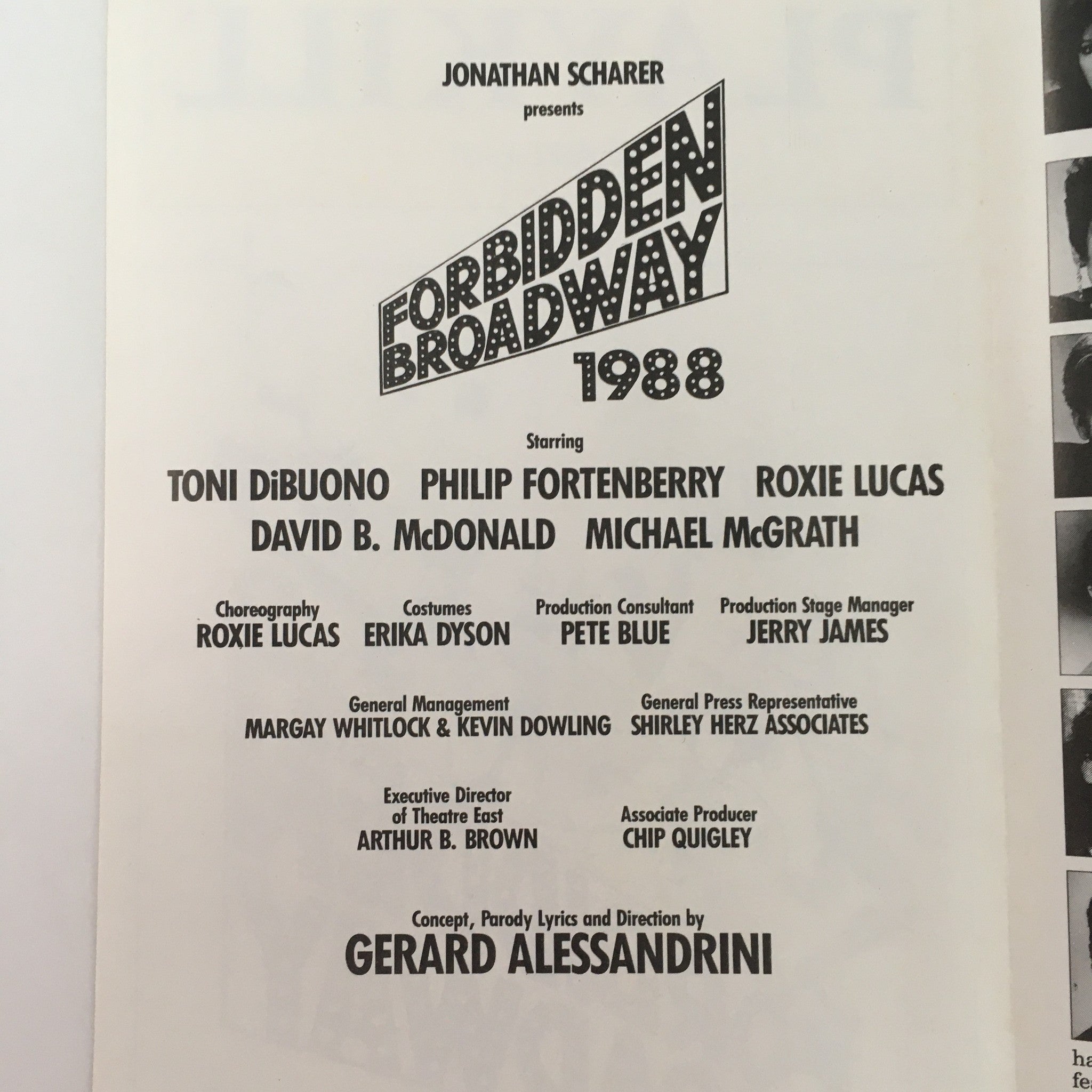 1988 Playbill Theatre East ‘Forbidden Broadway’ by Gerard Allessandrini