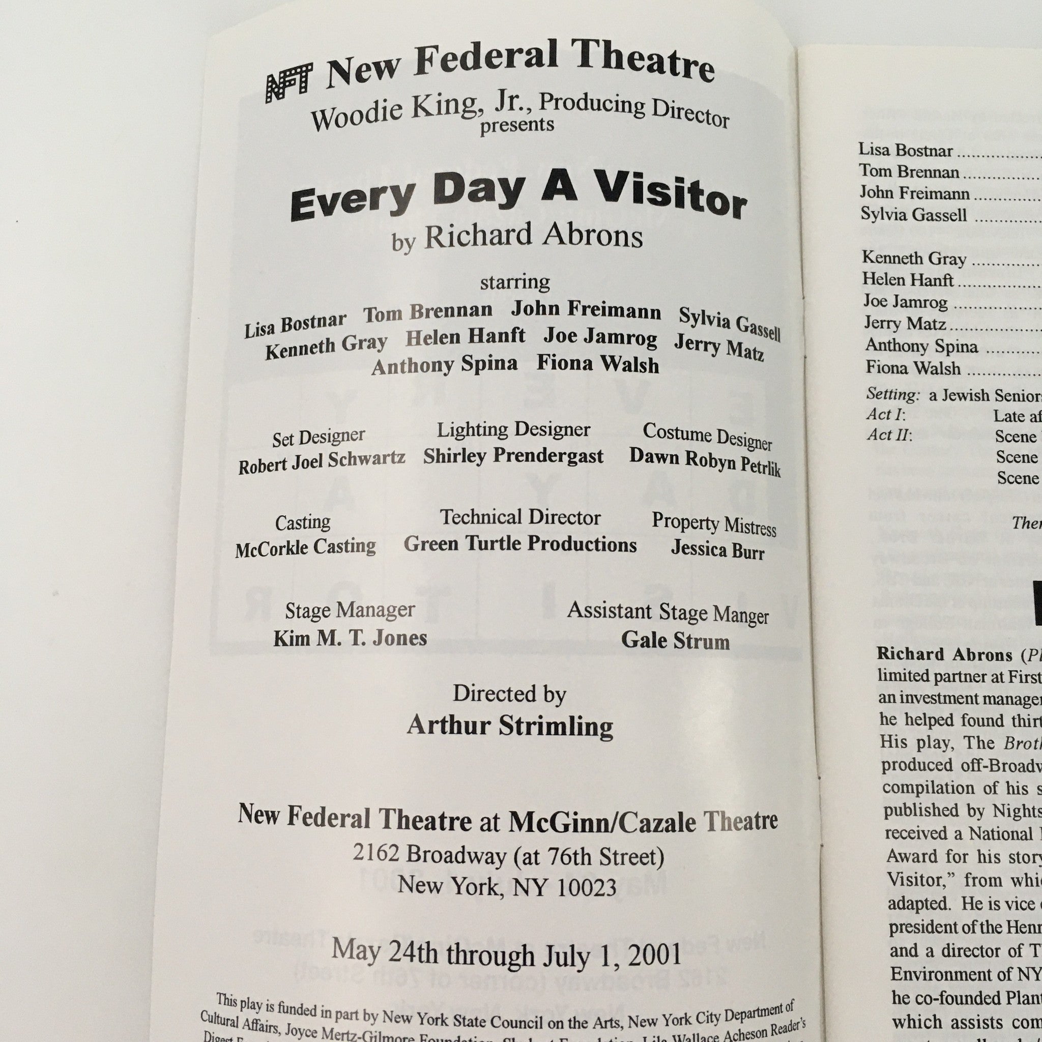 2001 New Federal Theatre 'Every Day A Visitor' by Richard Abrons