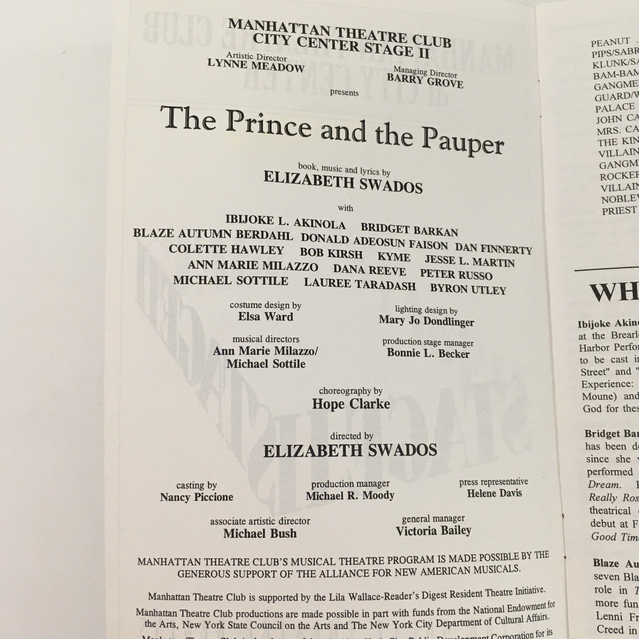 1994 Manhattan Theatre Club City Center 'The Prince and The Pauper' Elizabeth S.