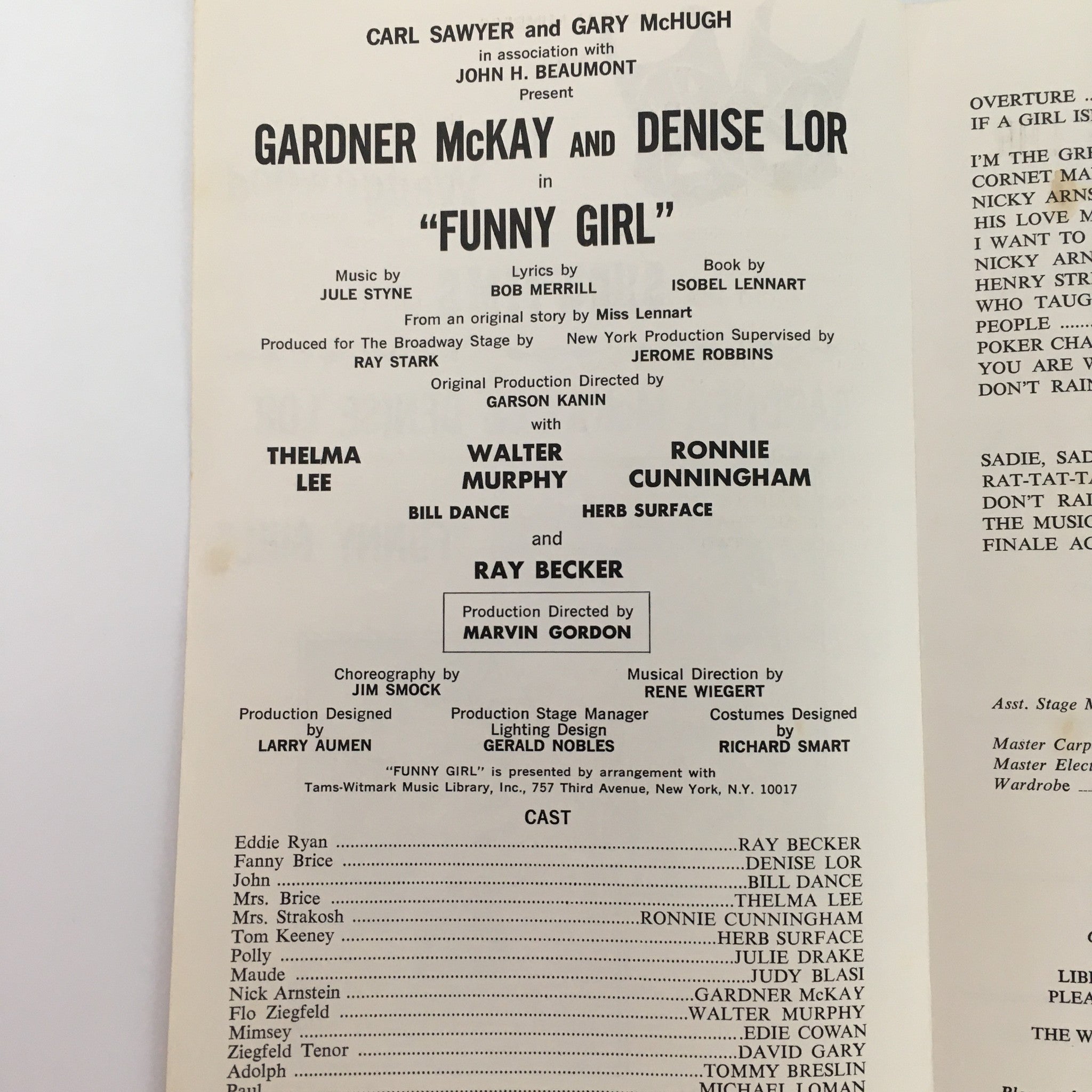 1968 The Wedgewood Dinner Theatre Showtime 'Funny Girl' by Marvin Gordon