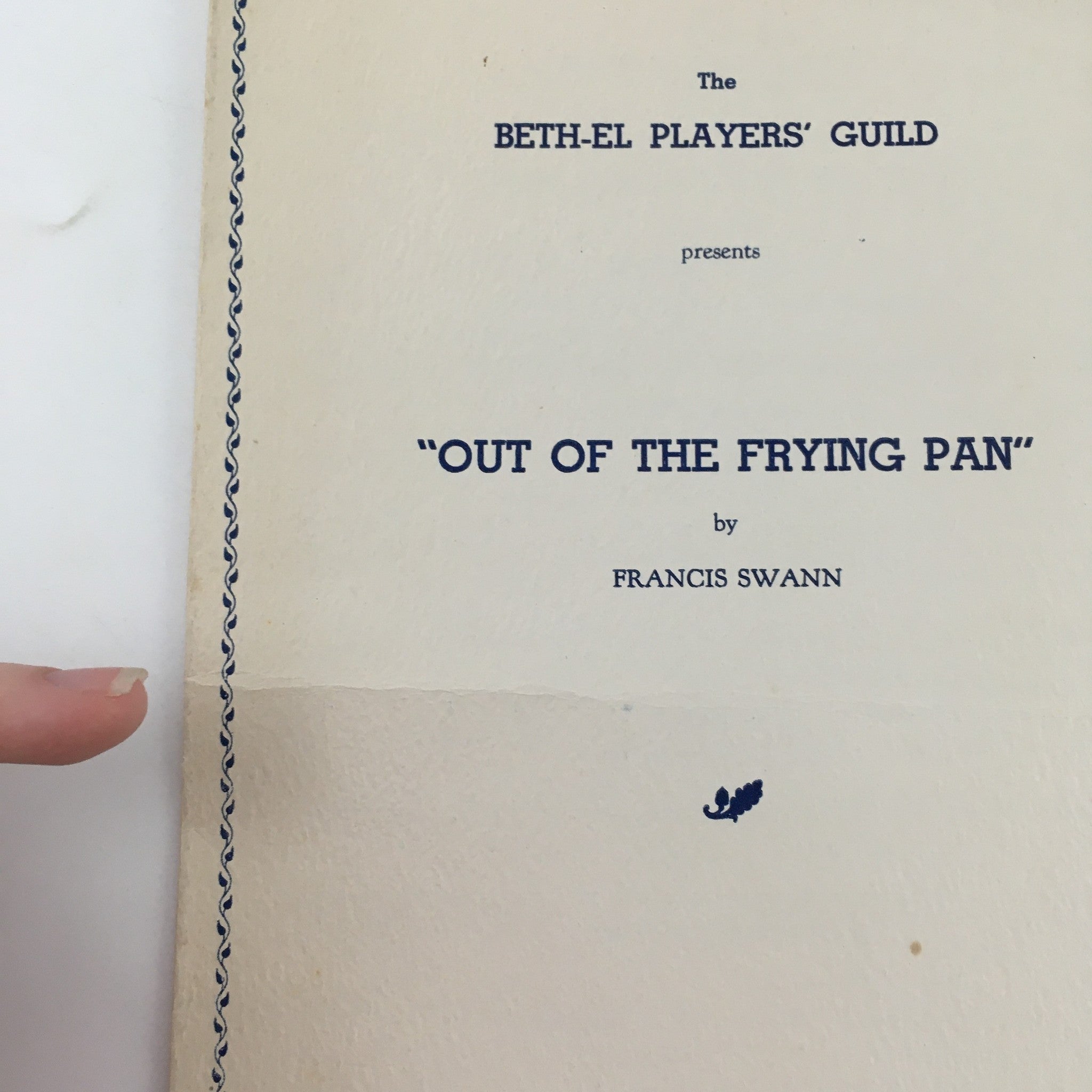 Lot of 2 1968 Beth-El Player's Guild 'Out of the Frying Pan' by Francis Swann