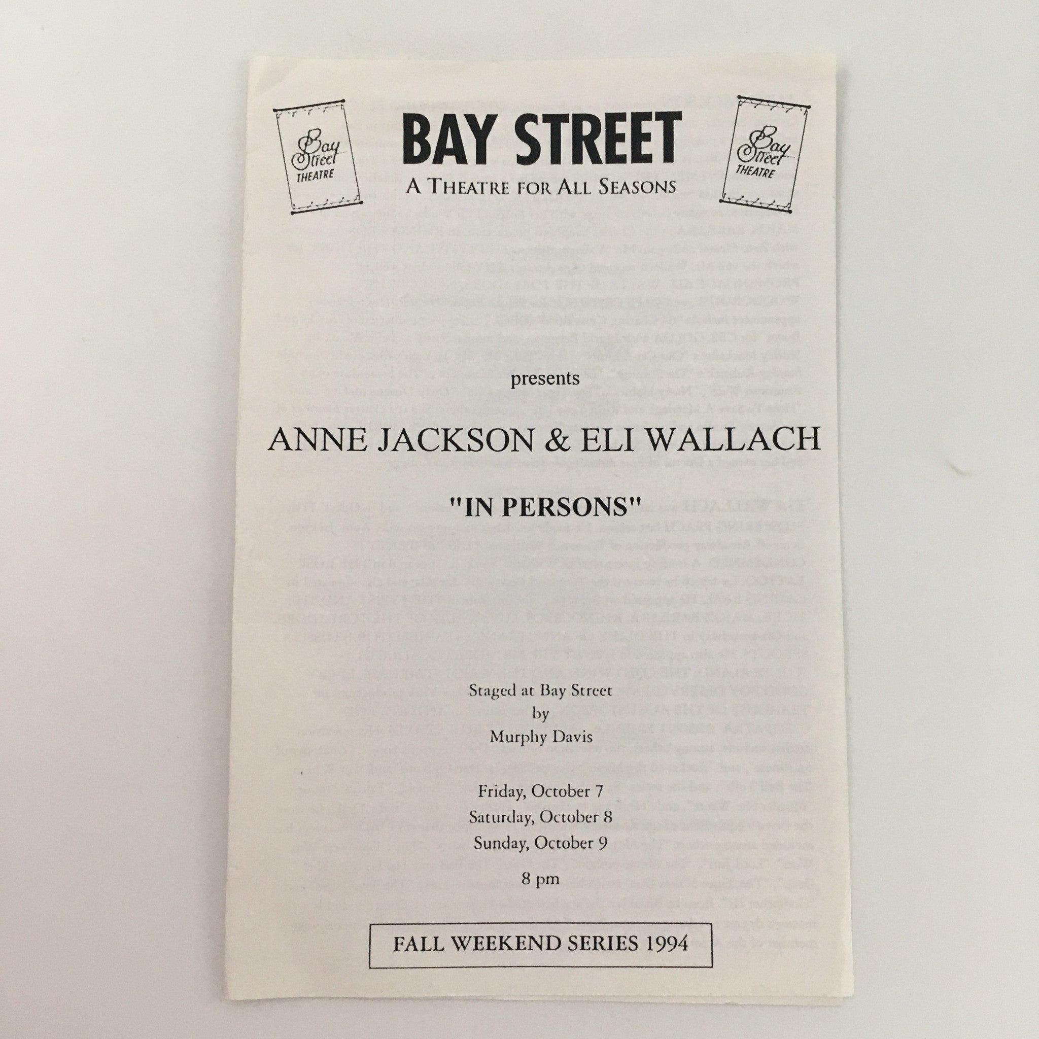 1994 Bay Street Theatre Anne Jackson, Eli Wallach in In Persons by Murphy Davis