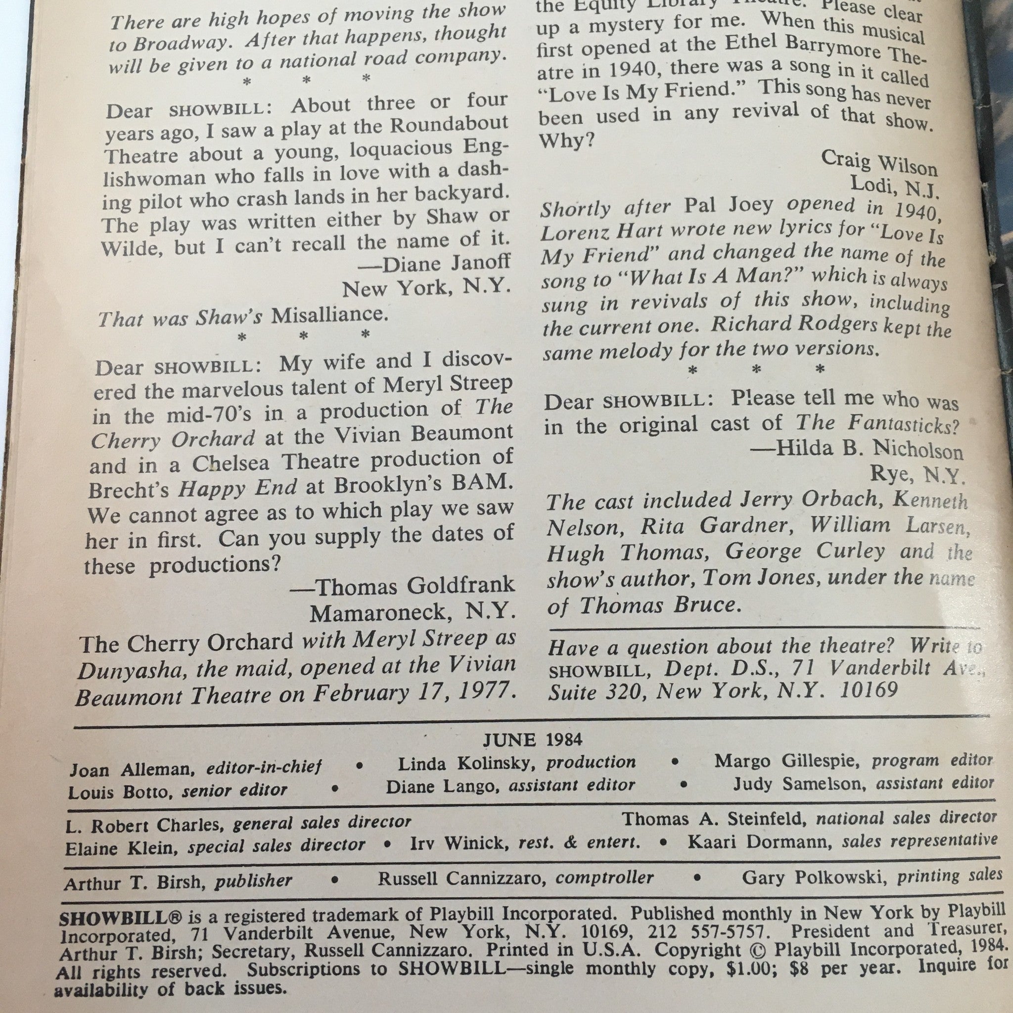 1984 Showbill Circle in the Square 'Danny & The Deep Blue Sea' John Pat Shanley