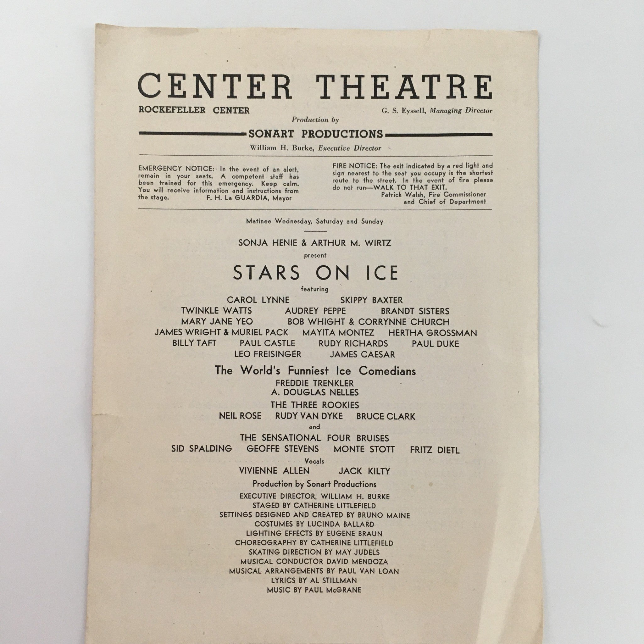 1943 Center Theatre Rockefeller Center 'Stars on Ice' Sonja Henie, Arthur Wirtz