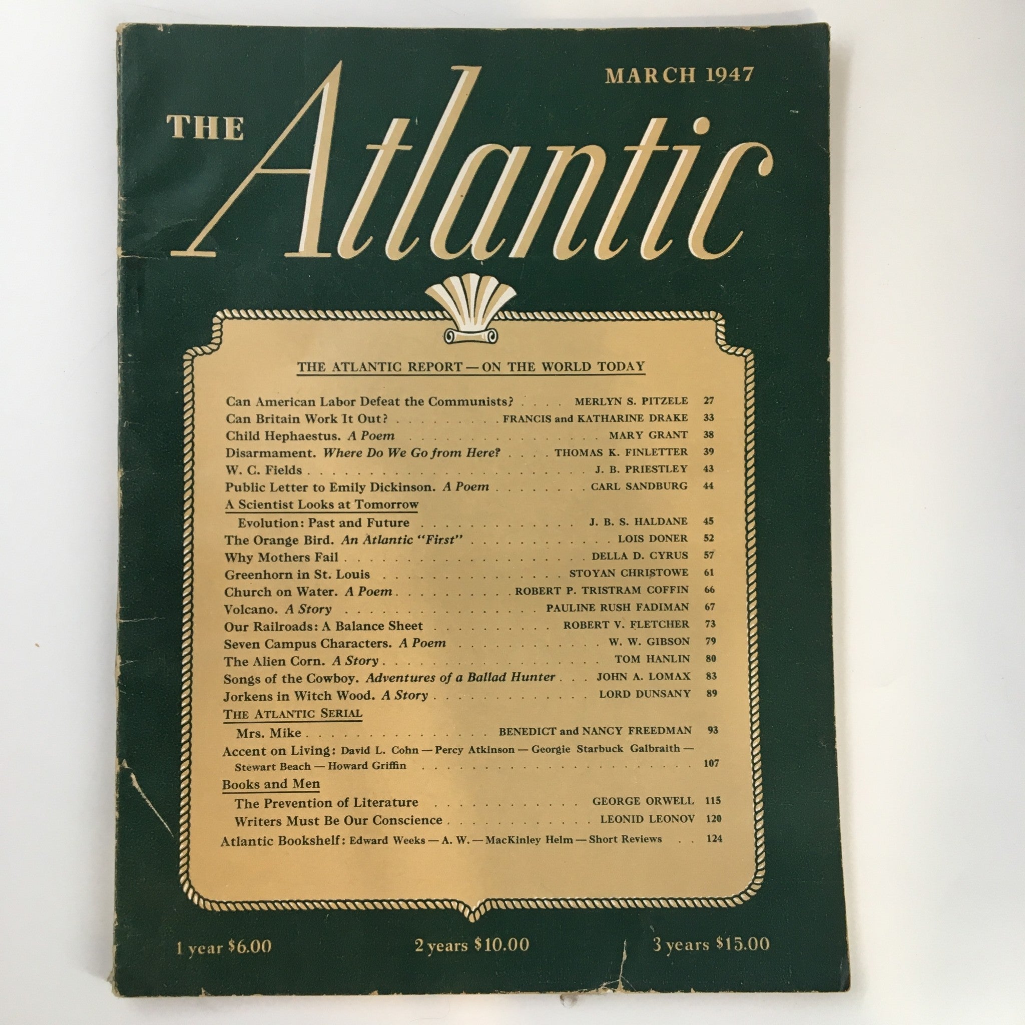 VTG The Atlantic Magazine March 1947 Public Letter to Emily Dickinson No Label