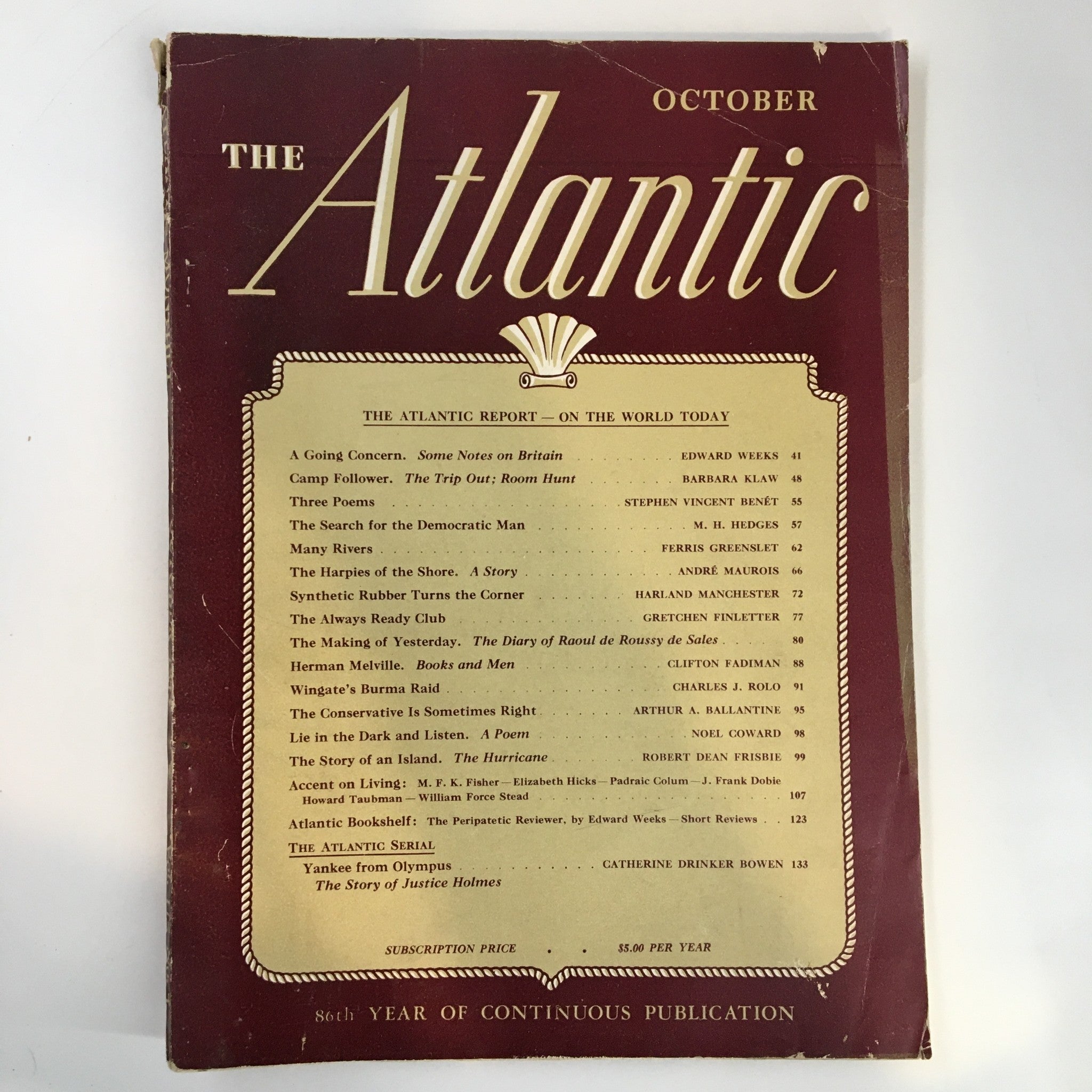 VTG The Atlantic Magazine October 1943 The Harpies of the Shore No Label