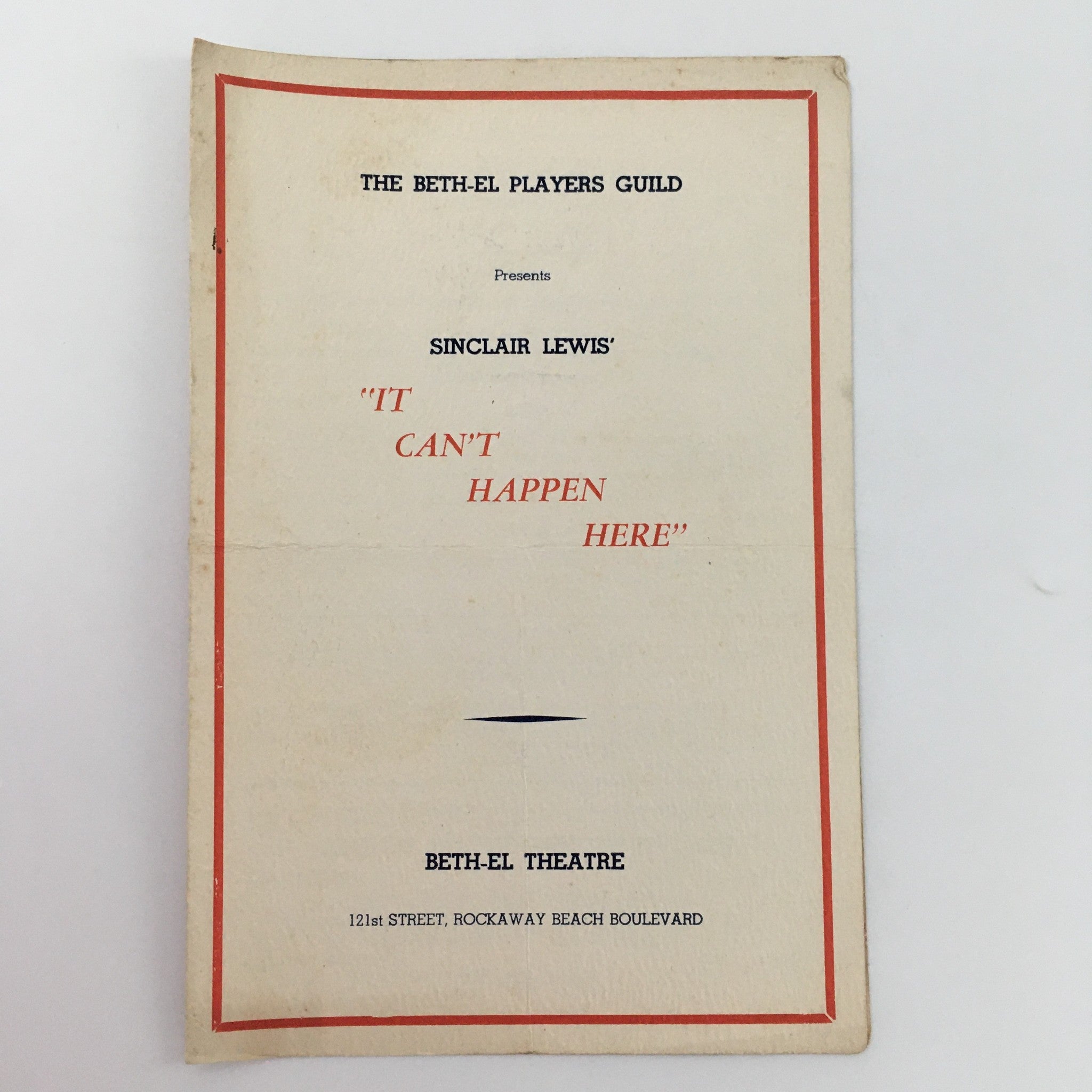 1935 Beth-El Theatre ‘It Can’t Happen Here’ by Sinclair Lewis