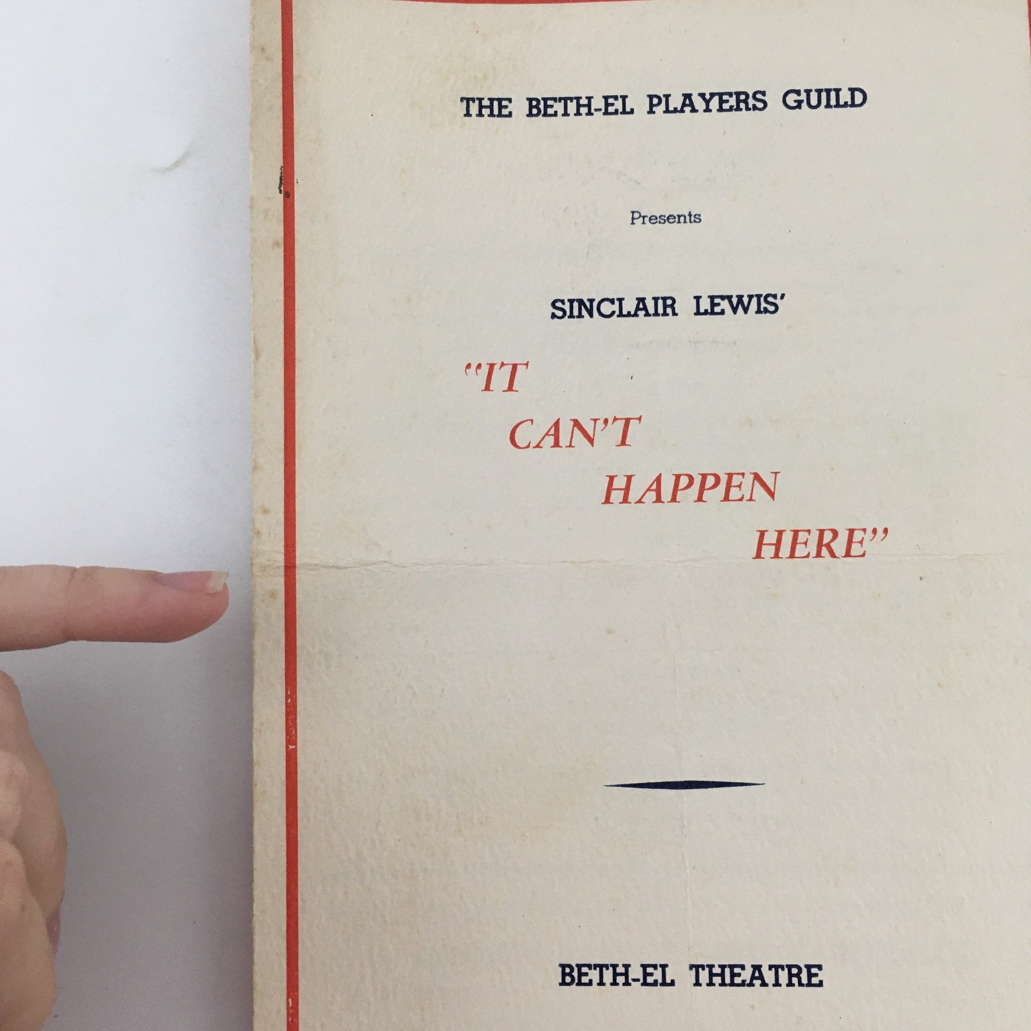 1935 Beth-El Theatre ‘It Can’t Happen Here’ by Sinclair Lewis