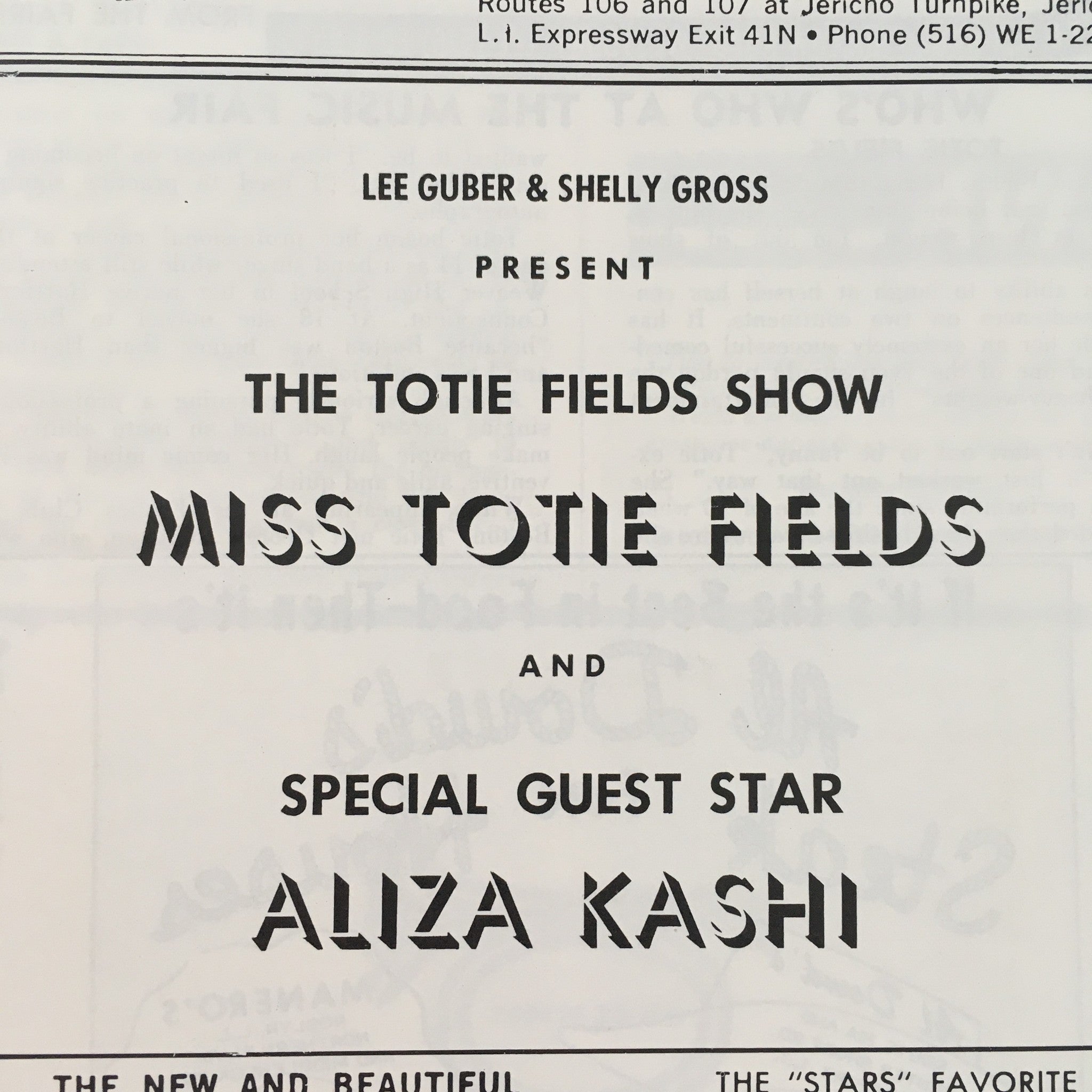 1968 Westbury Music Fair ‘The Miss Totie Fields Show’ & Aliza Kashi