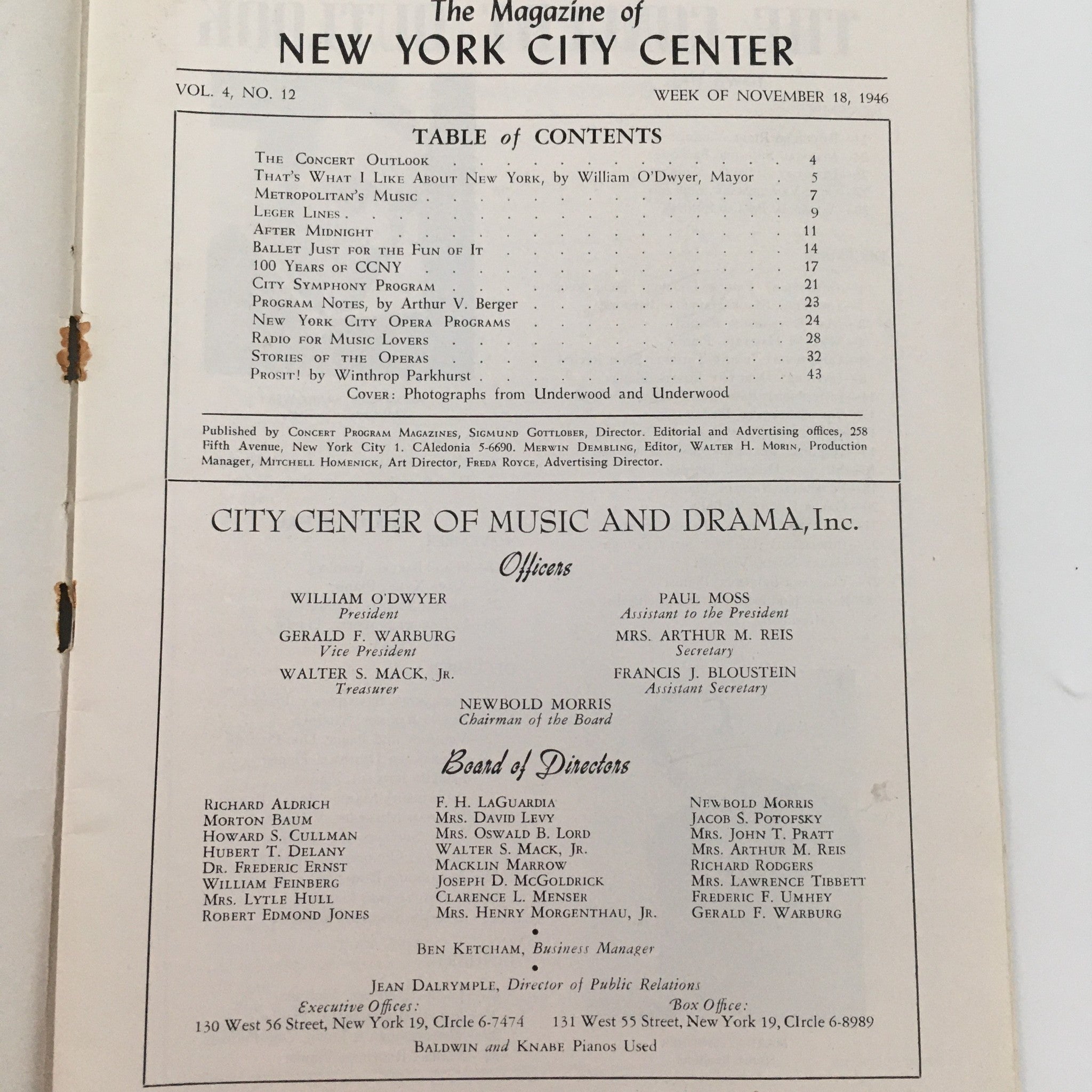 1946 The Magazine of New York City Center of Music and Drama Incorporation