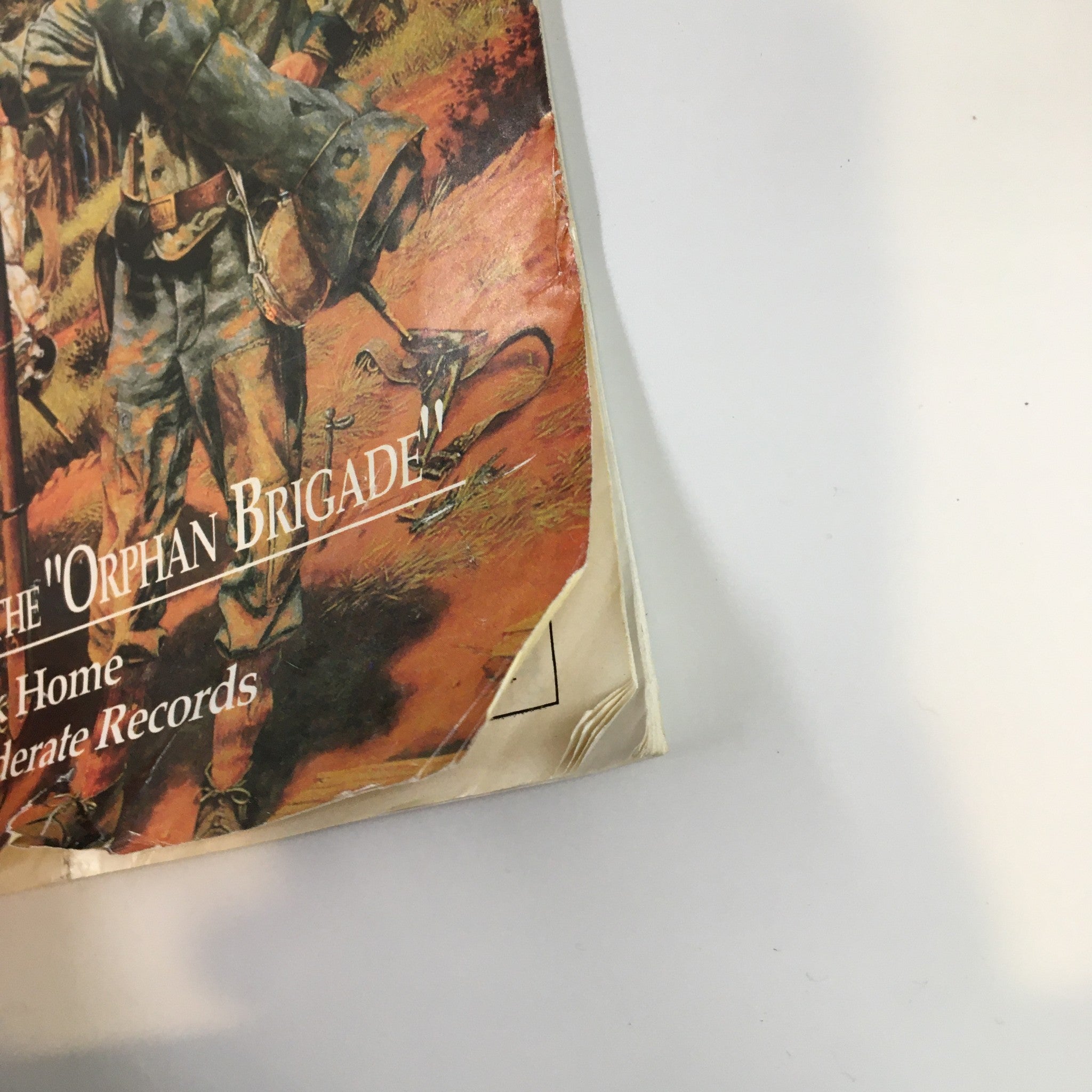 Side view of the Confederate Veteran Magazine July 1993, displaying the title Color-Bearers of the Orphan Brigade and wear typical for a vintage magazine.