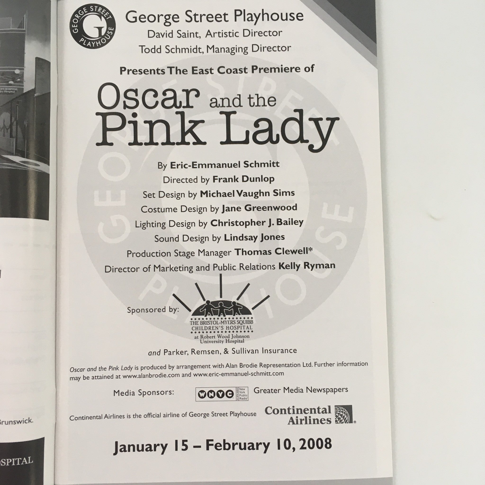 2008 George Street Playhouse ‘Oscar & the Pink Lady’ by Eric-Emmanuel Schmitt