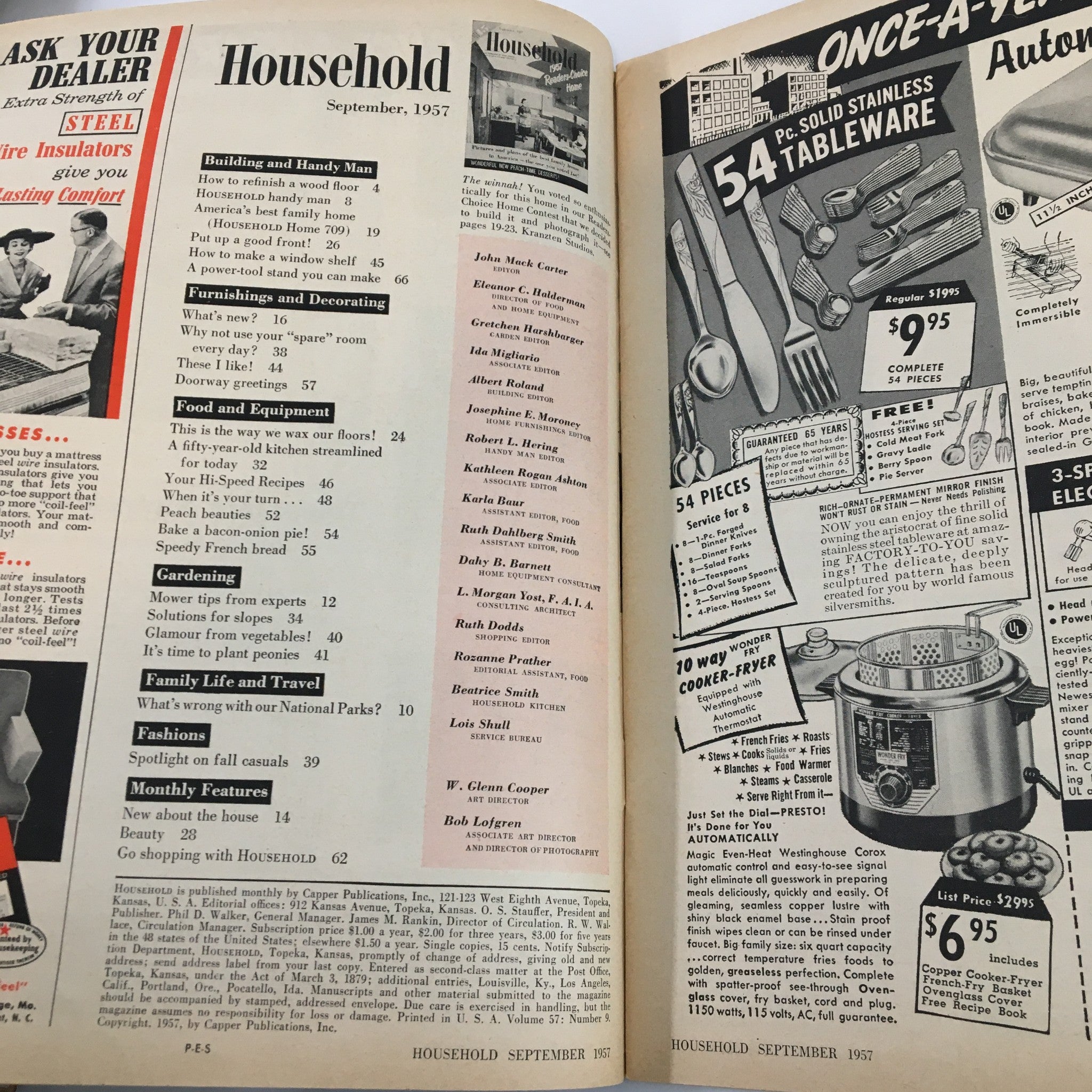 VTG Household Magazine September 1957 Bake A Bacon-Pie & Speedy French Bread