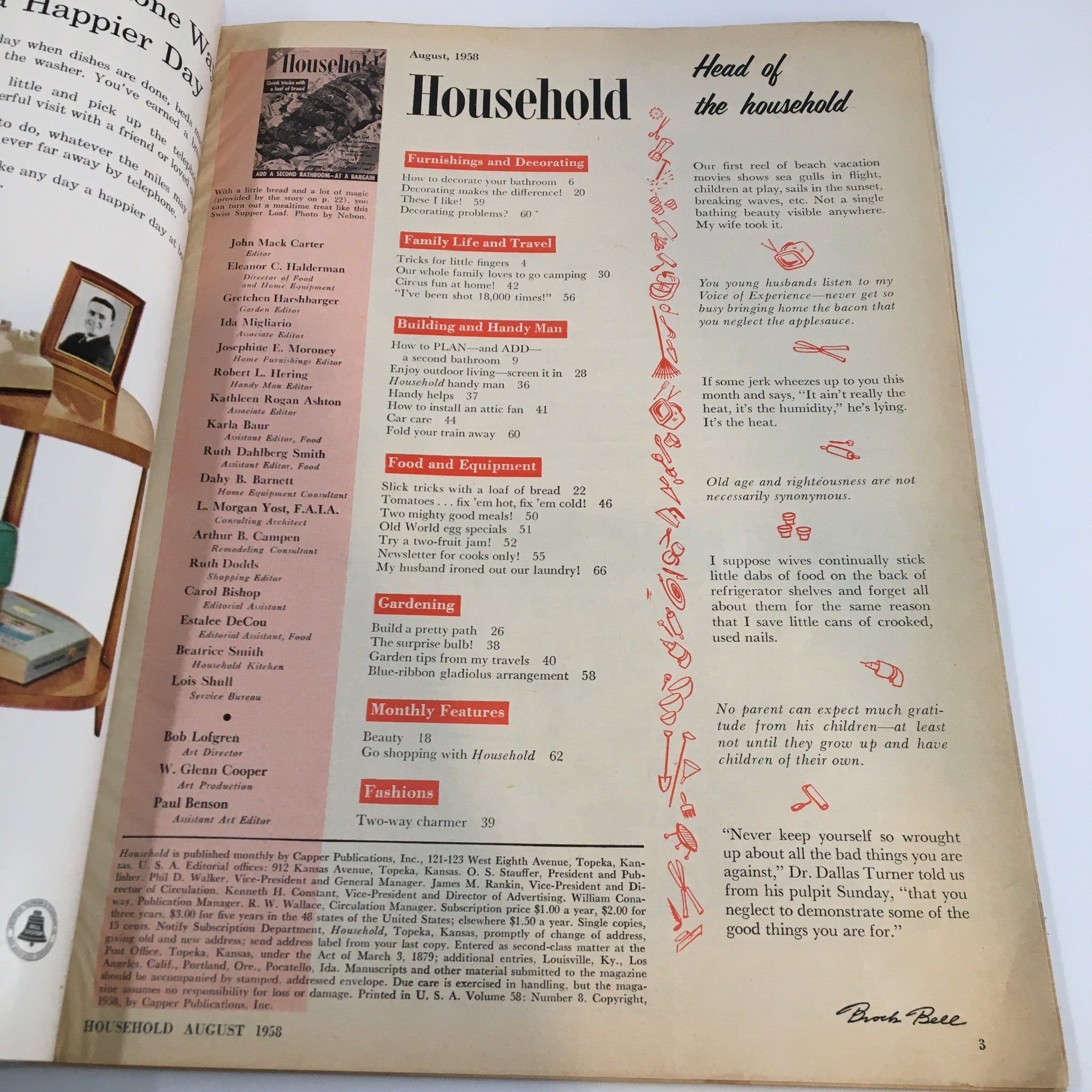 VTG Household Magazine August 1958 Quick Tricks with A Loaf of Bread