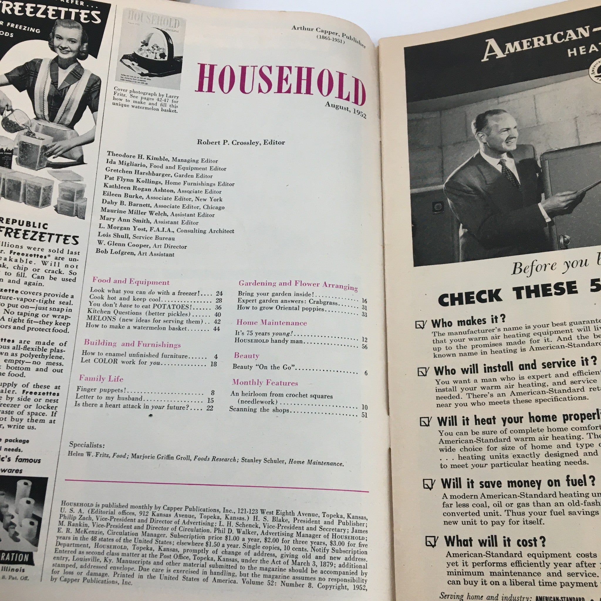 VTG Household Magazine August 1952 An Heirloom from Crochet Squares