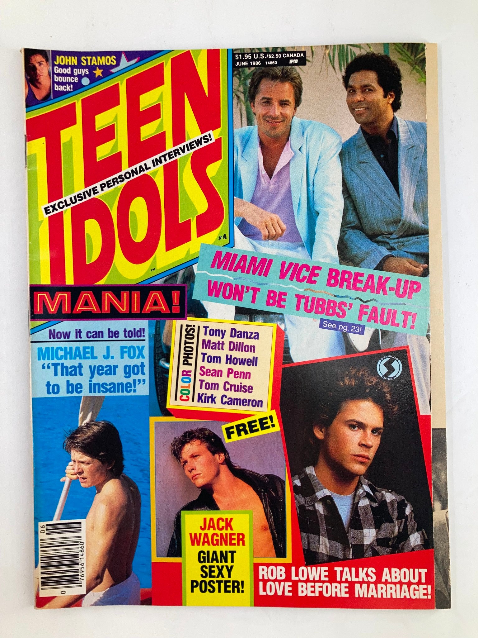 VTG Teen Idols Magazine June 1986 Jack Wagner, Rob Lowe w Poster No Label