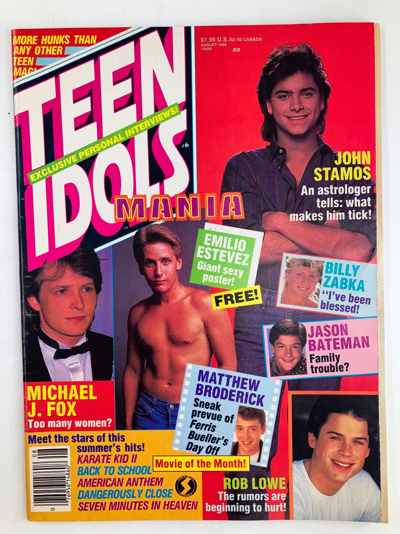 VTG Teen Idols Magazine August 1986 Vol 1 #6 John Stamos w Poster No Label