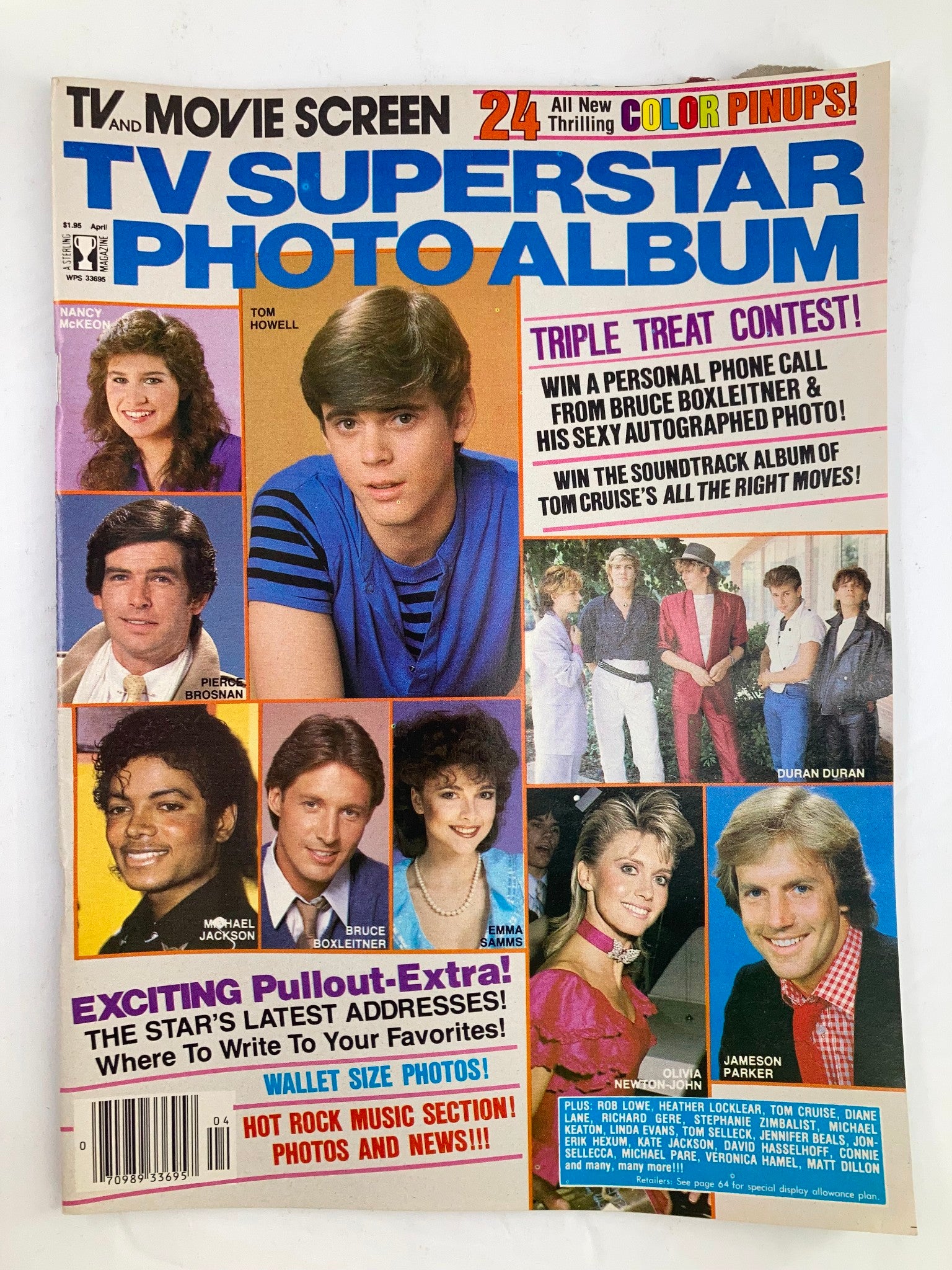 Cover of VTG TV Superstar Photo Album April 1984 Vol 31 #1 featuring Tom Howell, showcasing various celebrities like Michael Jackson and Nancy McKeon, highlighting exciting features and contests.