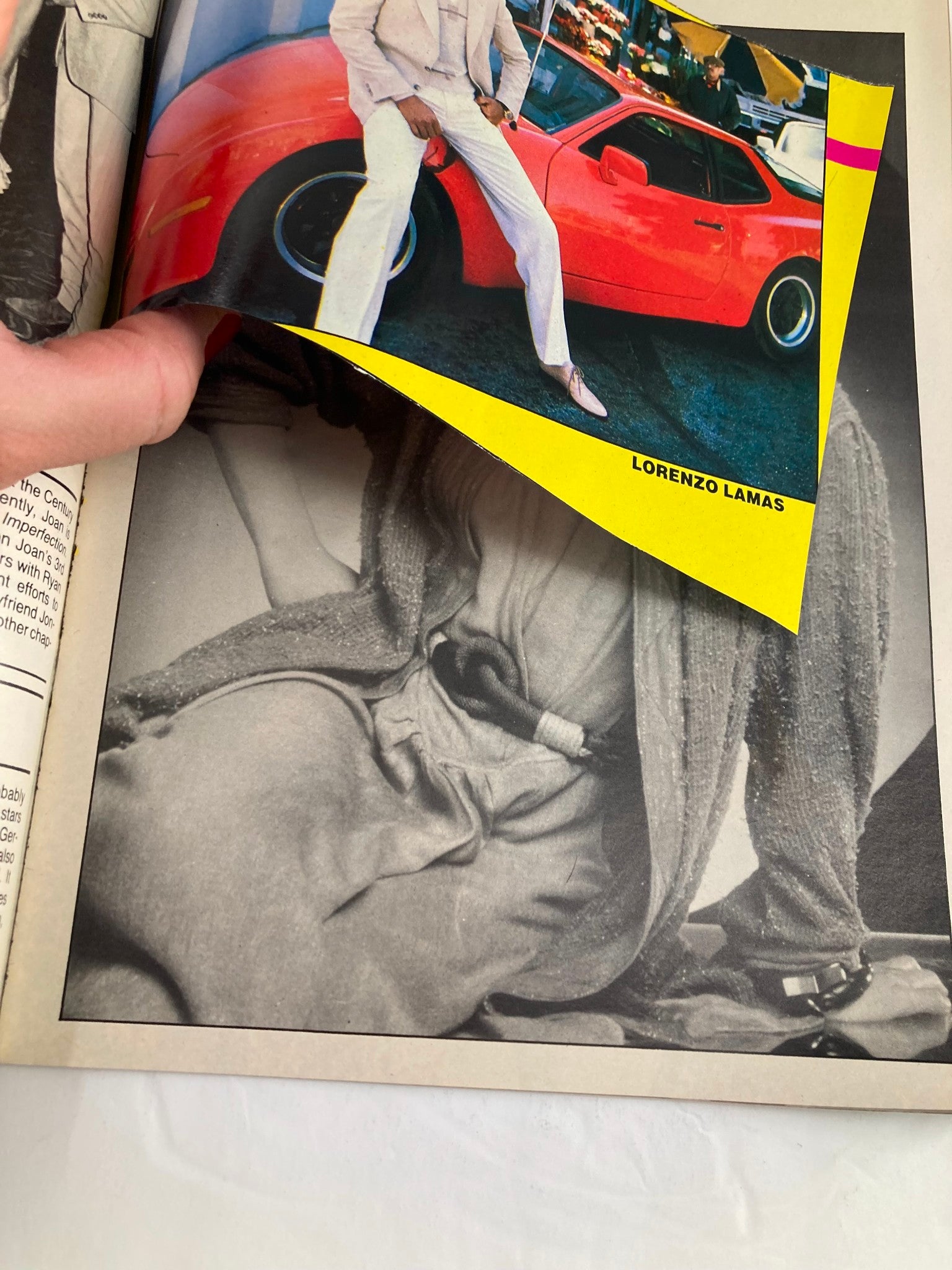 VTG TV Superstar Photo Album April 1984 Vol 31 #1 includes a vibrant image of a man in a white suit next to a red car, representing the fashionable style of the 1980s.