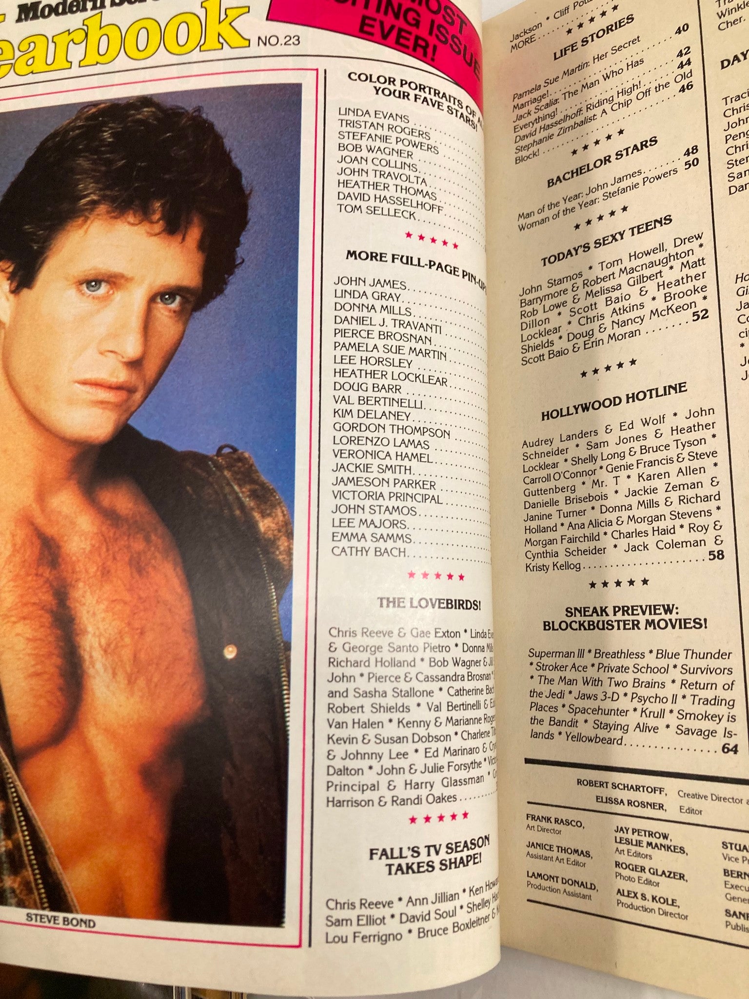 Inside page of VTG Modern Screen Yearbook No. 23 1983 displaying a portrait of actor Steve Bond along with the magazine's highlights such as color portraits and stories.